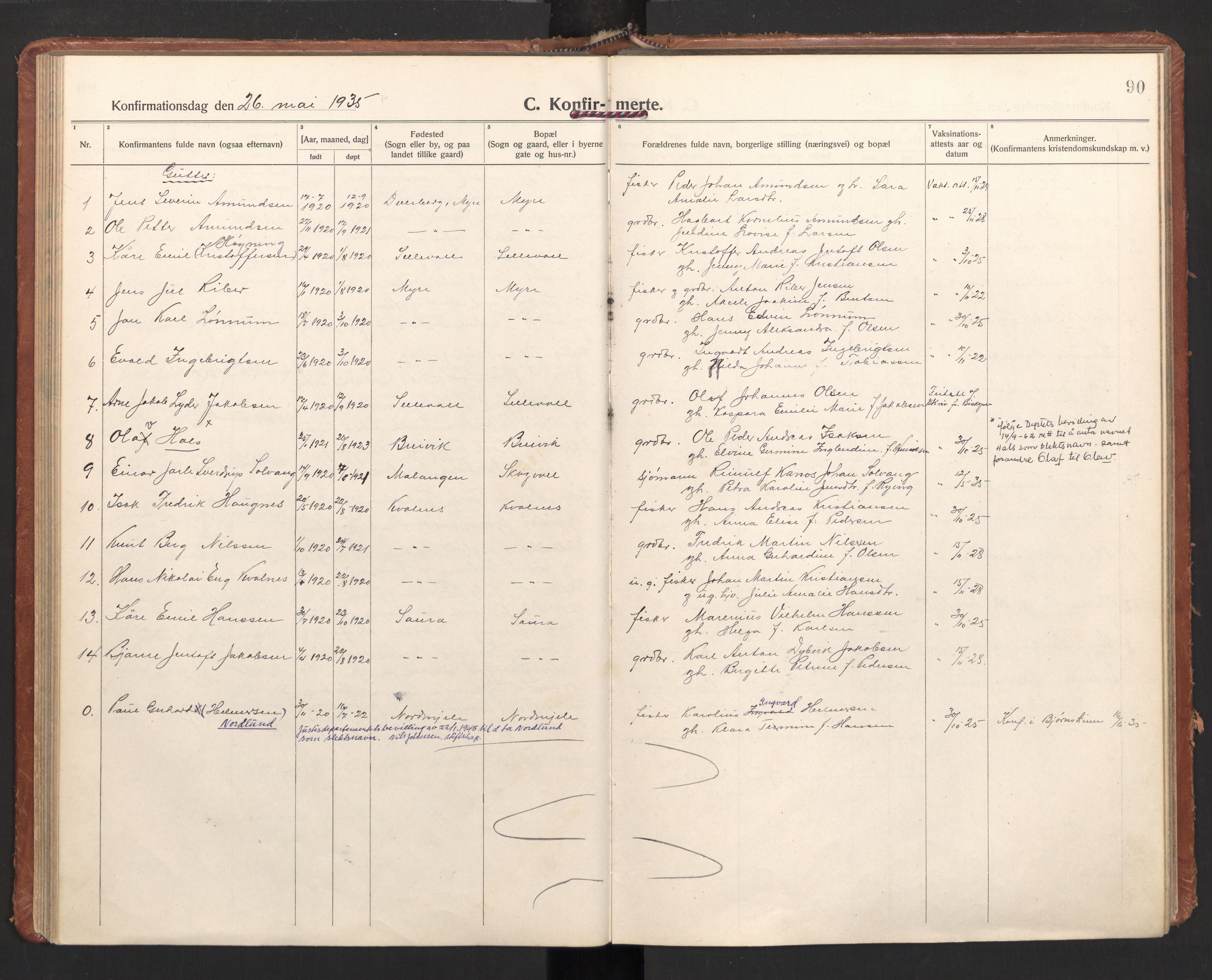 Ministerialprotokoller, klokkerbøker og fødselsregistre - Nordland, AV/SAT-A-1459/897/L1408: Parish register (official) no. 897A15, 1922-1938, p. 90