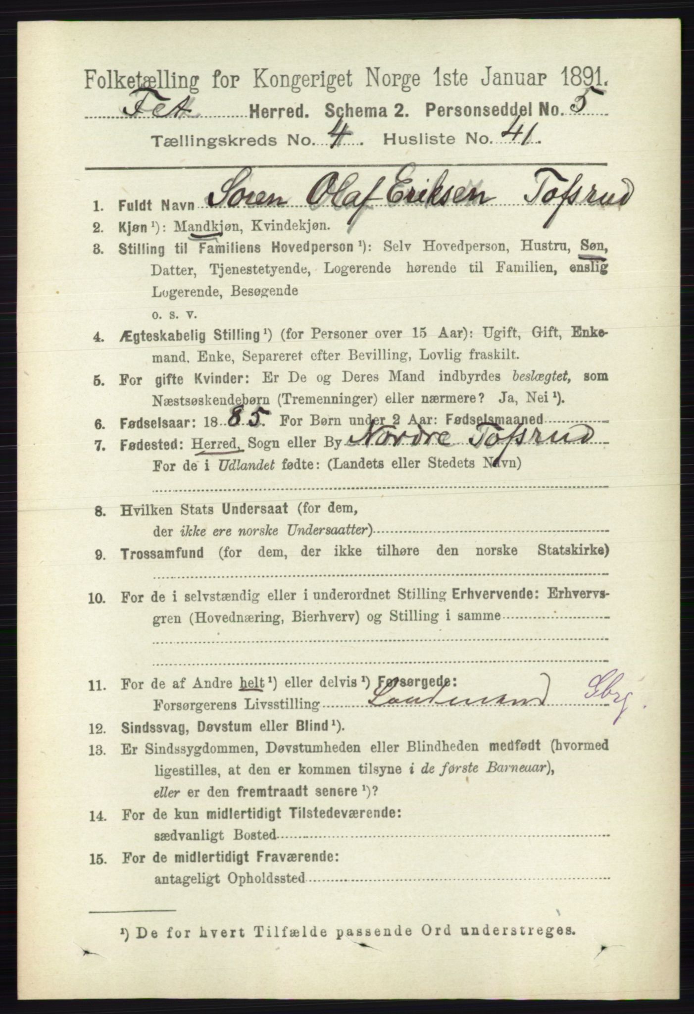 RA, 1891 census for 0227 Fet, 1891, p. 1510