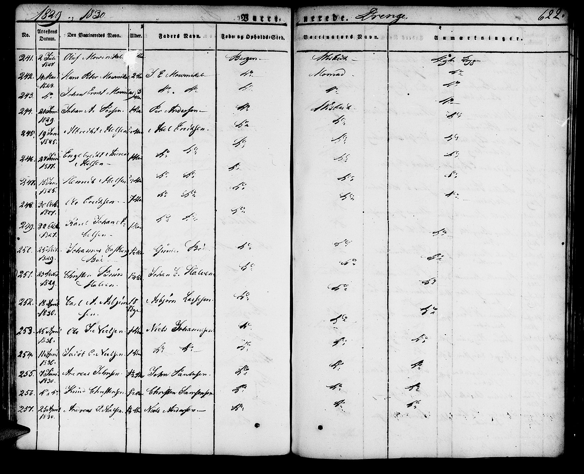 Domkirken sokneprestembete, SAB/A-74801/H/Haa/L0012: Parish register (official) no. A 12, 1821-1840, p. 622