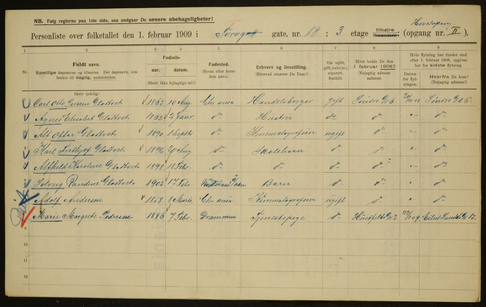 OBA, Municipal Census 1909 for Kristiania, 1909, p. 103438