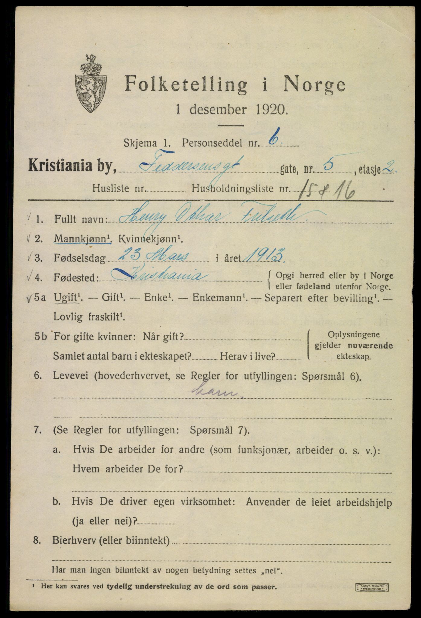 SAO, 1920 census for Kristiania, 1920, p. 228843