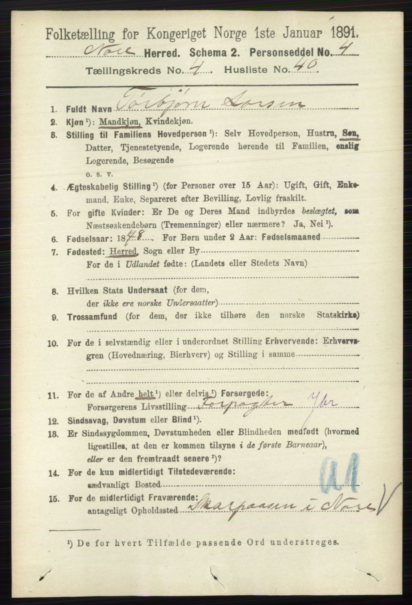 RA, 1891 census for 0633 Nore, 1891, p. 1502