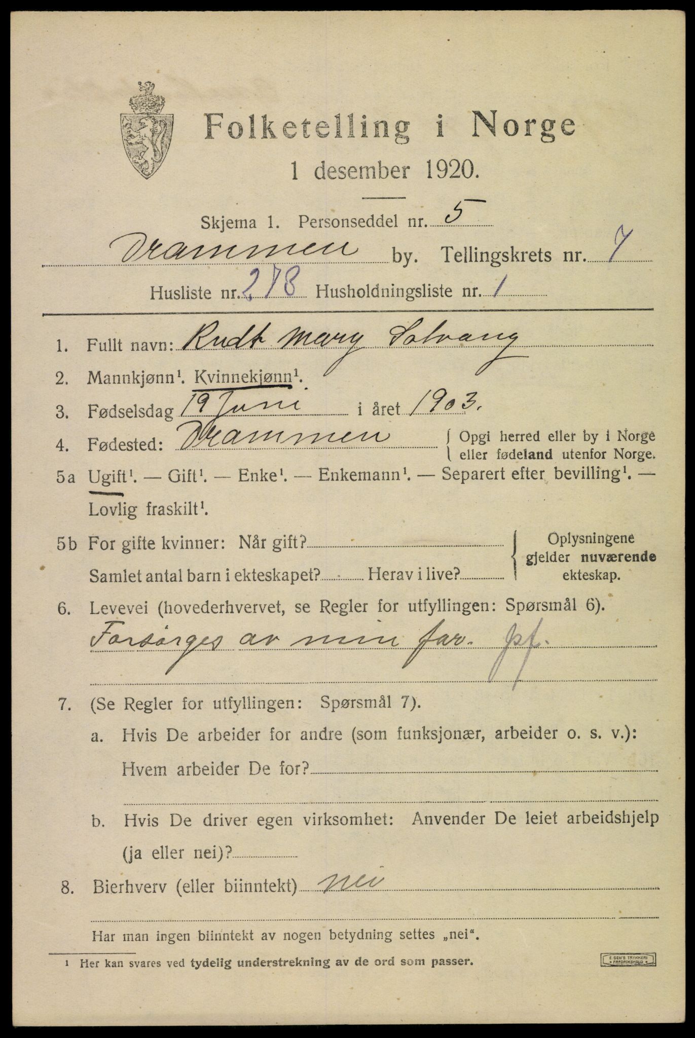 SAKO, 1920 census for Drammen, 1920, p. 52367