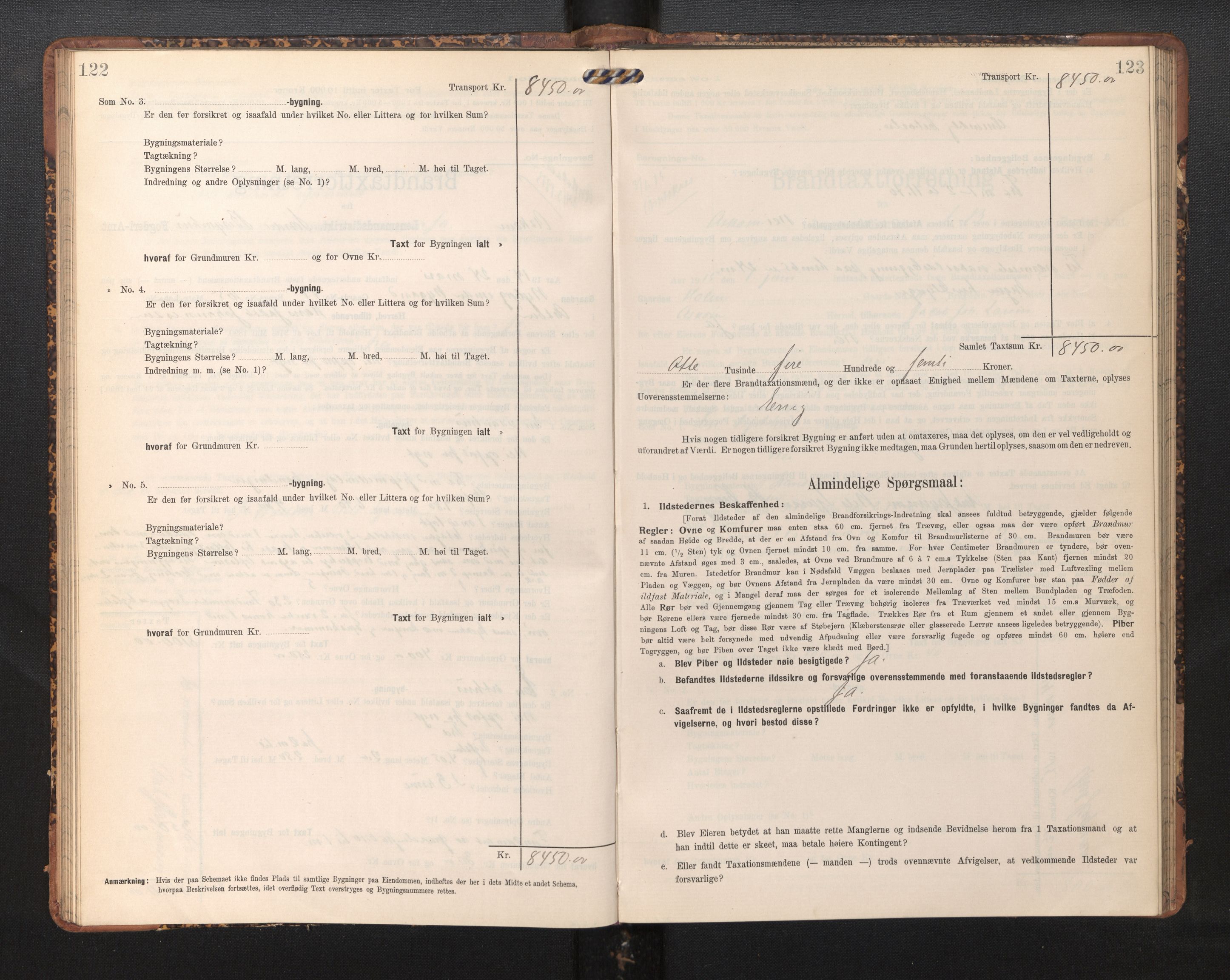 Lensmannen i Askøy, AV/SAB-A-31001/0012/L0006: Branntakstprotokoll, skjematakst, Laksevåg, 1907-1917, p. 122-123