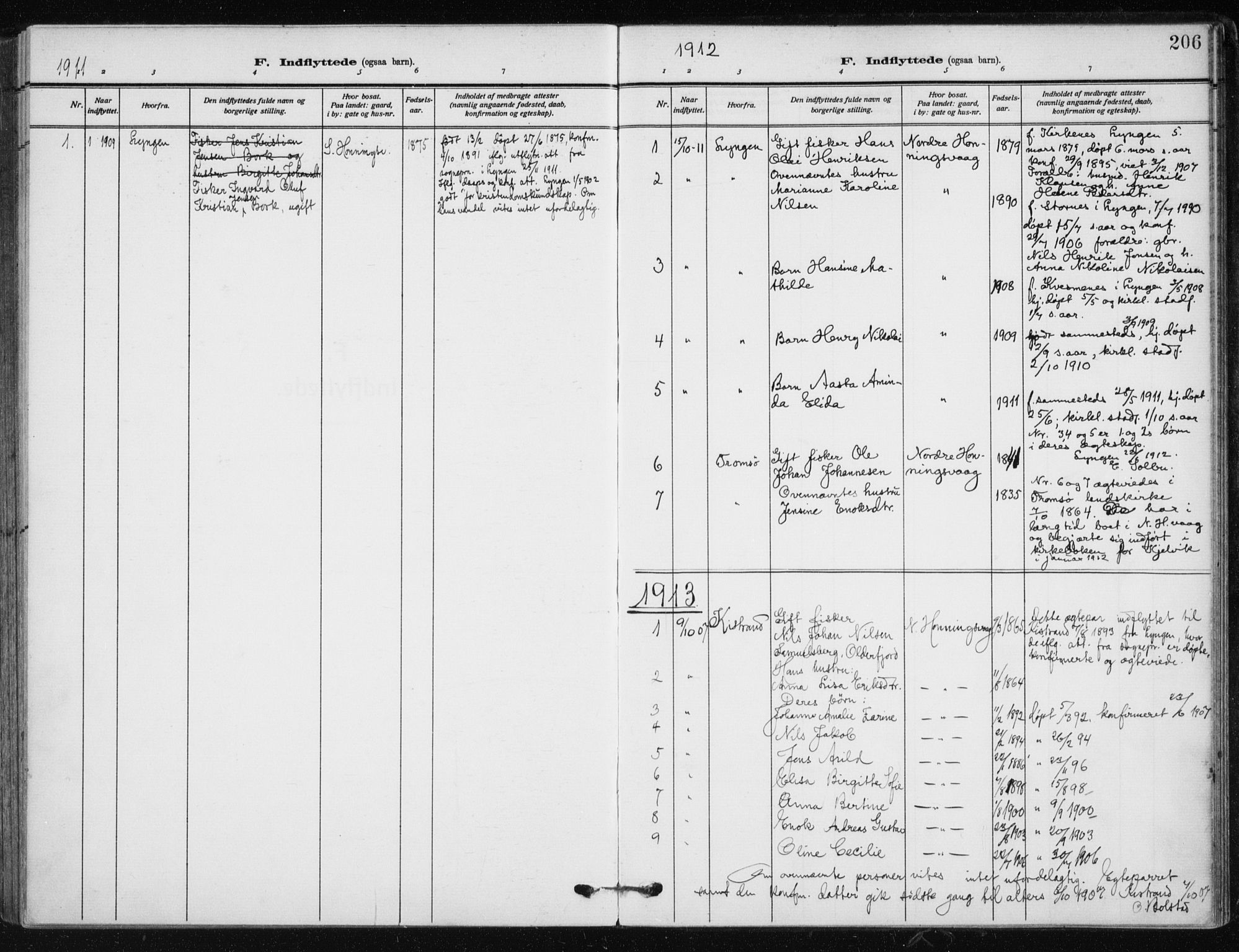 Kjelvik/Nordkapp sokneprestkontor, SATØ/S-1350/H/Ha/L0001kirke: Parish register (official) no. 1, 1911-1919, p. 206