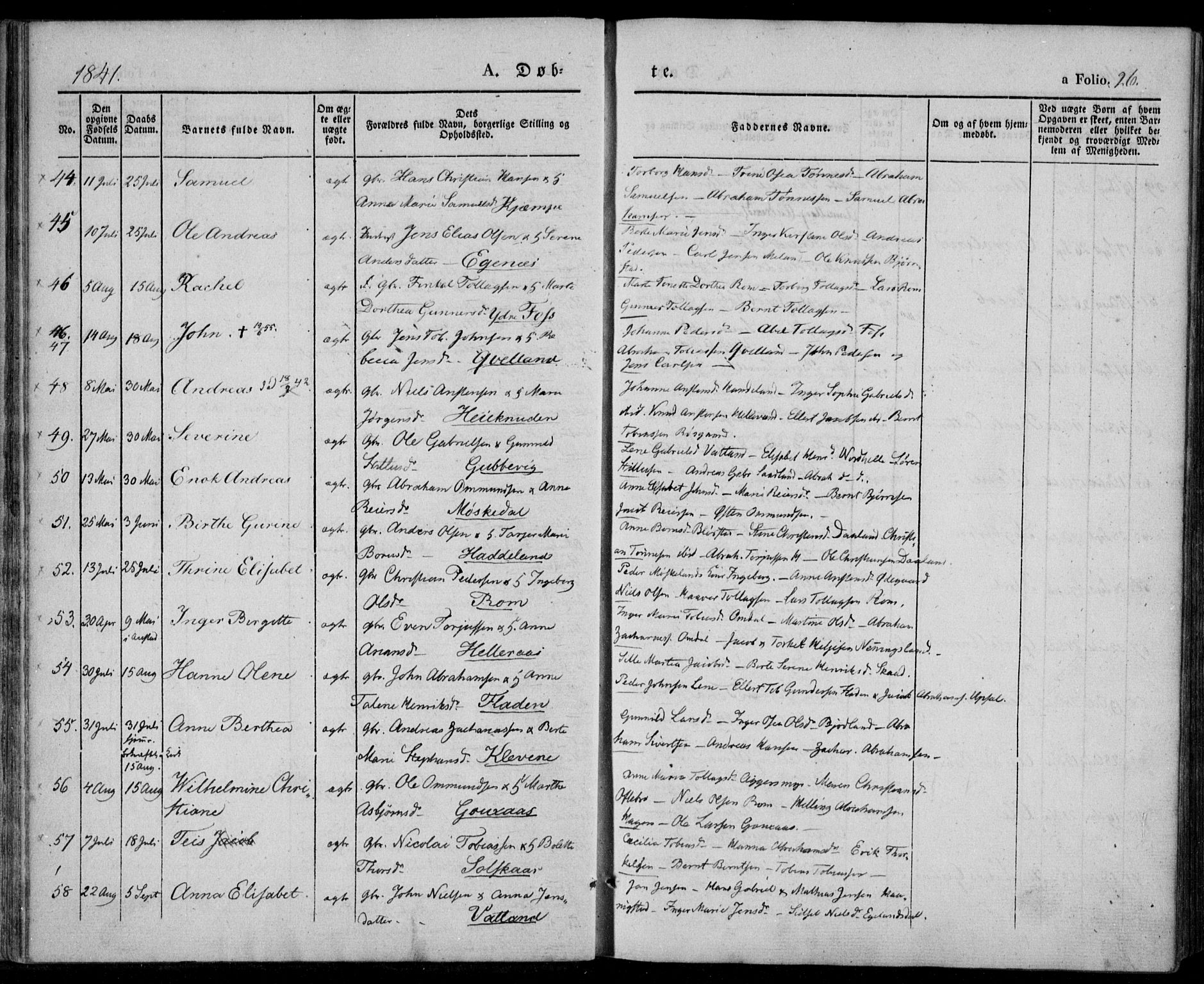Lyngdal sokneprestkontor, SAK/1111-0029/F/Fa/Fac/L0008: Parish register (official) no. A 8, 1837-1852, p. 26