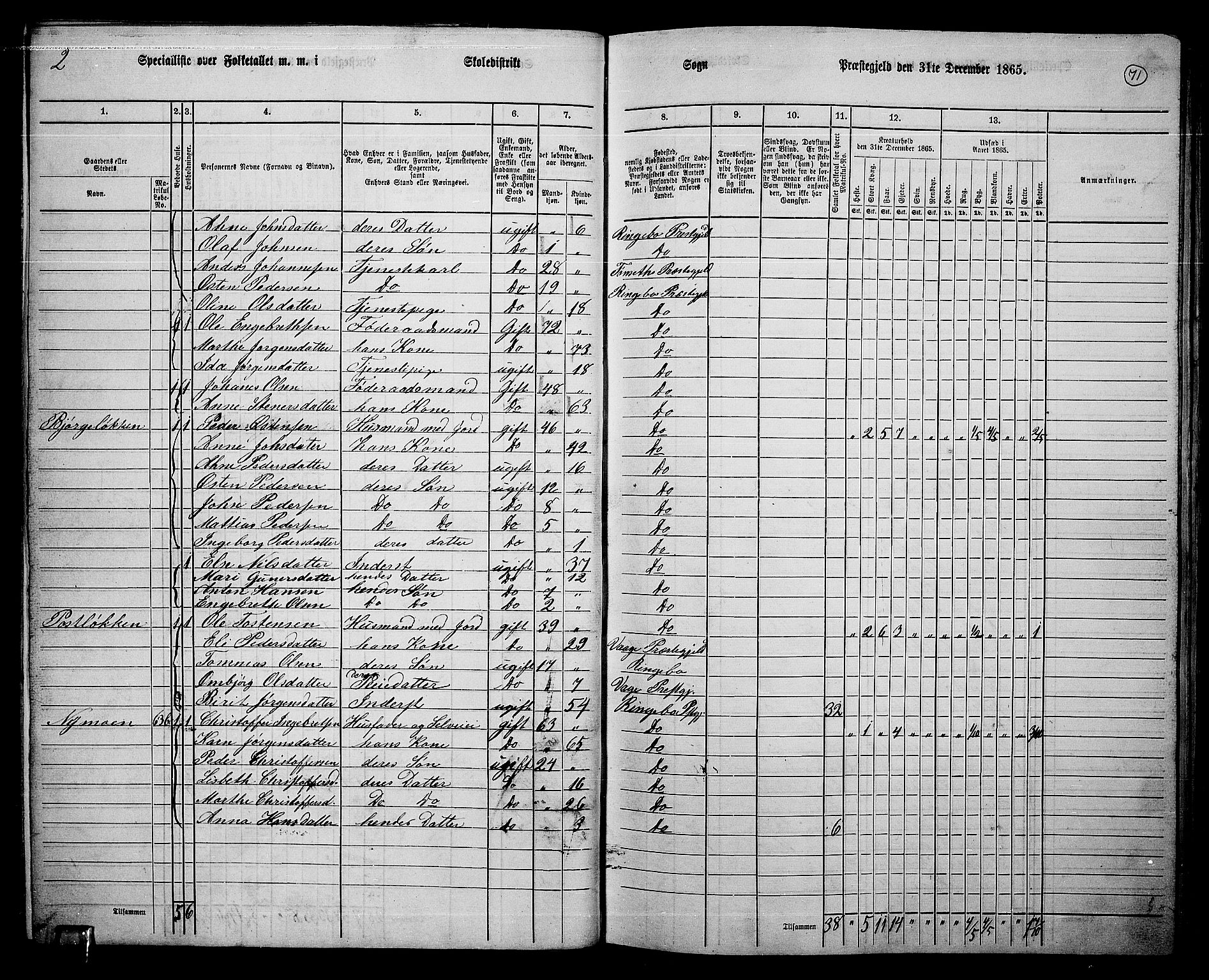 RA, 1865 census for Ringebu, 1865, p. 58