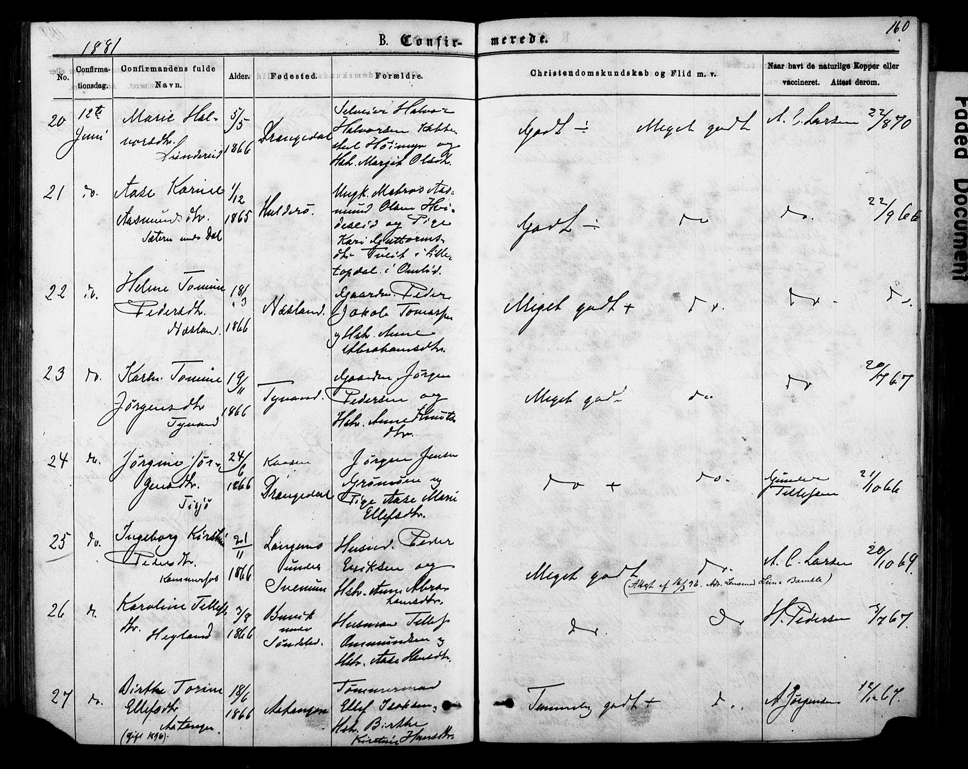 Sannidal kirkebøker, SAKO/A-296/F/Fa/L0014: Parish register (official) no. 14, 1874-1883, p. 160