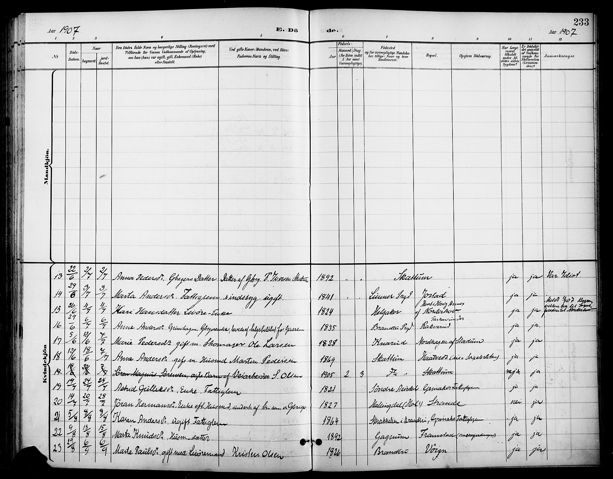 Gran prestekontor, SAH/PREST-112/H/Ha/Haa/L0019: Parish register (official) no. 19, 1898-1907, p. 233