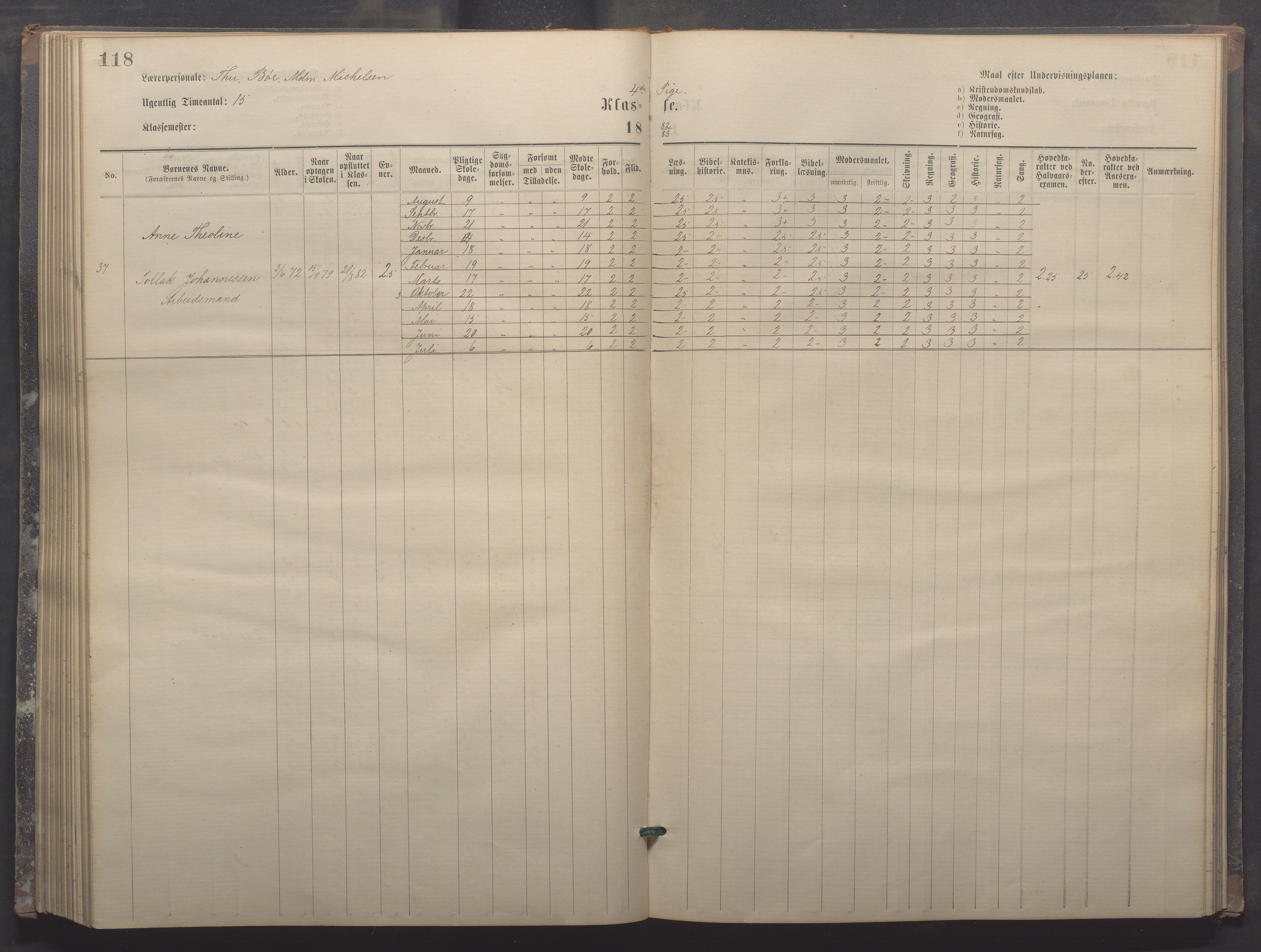 Egersund kommune (Ladested) - Egersund almueskole/folkeskole, IKAR/K-100521/H/L0017: Skoleprotokoll - Almueskolen, 5./6. klasse, 1877-1887, p. 118