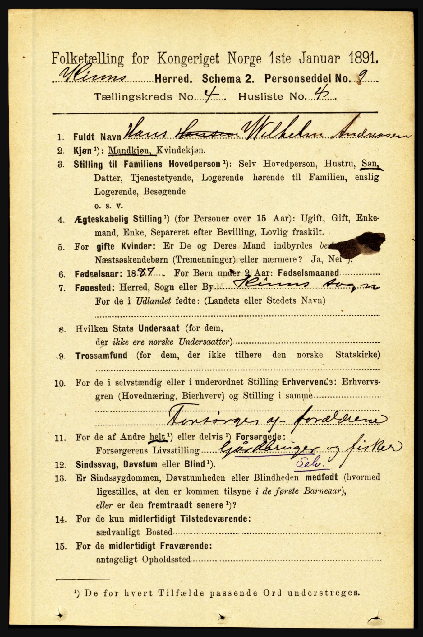 RA, 1891 census for 1437 Kinn, 1891, p. 1348