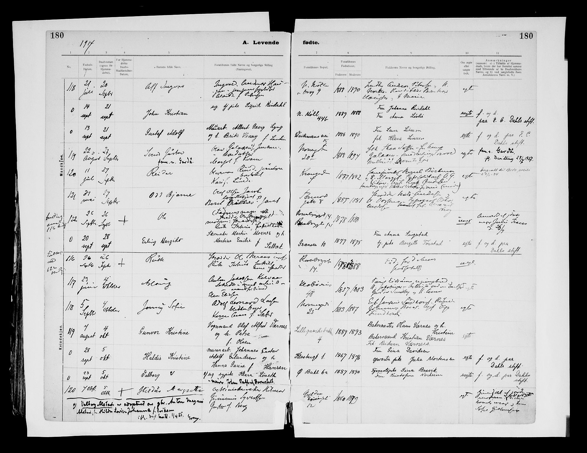 Ministerialprotokoller, klokkerbøker og fødselsregistre - Sør-Trøndelag, SAT/A-1456/604/L0203: Parish register (official) no. 604A23, 1908-1916, p. 180