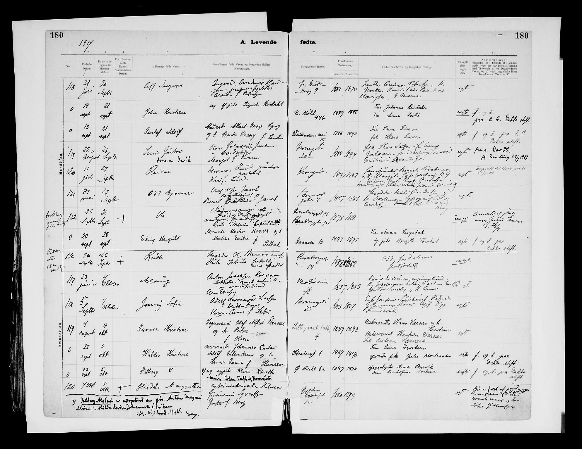 Ministerialprotokoller, klokkerbøker og fødselsregistre - Sør-Trøndelag, AV/SAT-A-1456/604/L0203: Parish register (official) no. 604A23, 1908-1916, p. 180