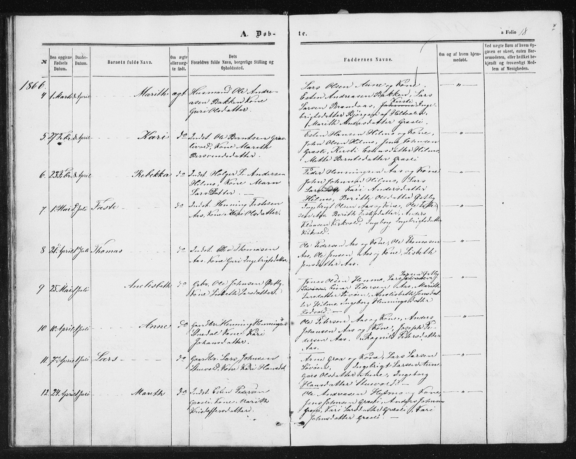 Ministerialprotokoller, klokkerbøker og fødselsregistre - Sør-Trøndelag, SAT/A-1456/698/L1166: Parish register (copy) no. 698C03, 1861-1887, p. 18
