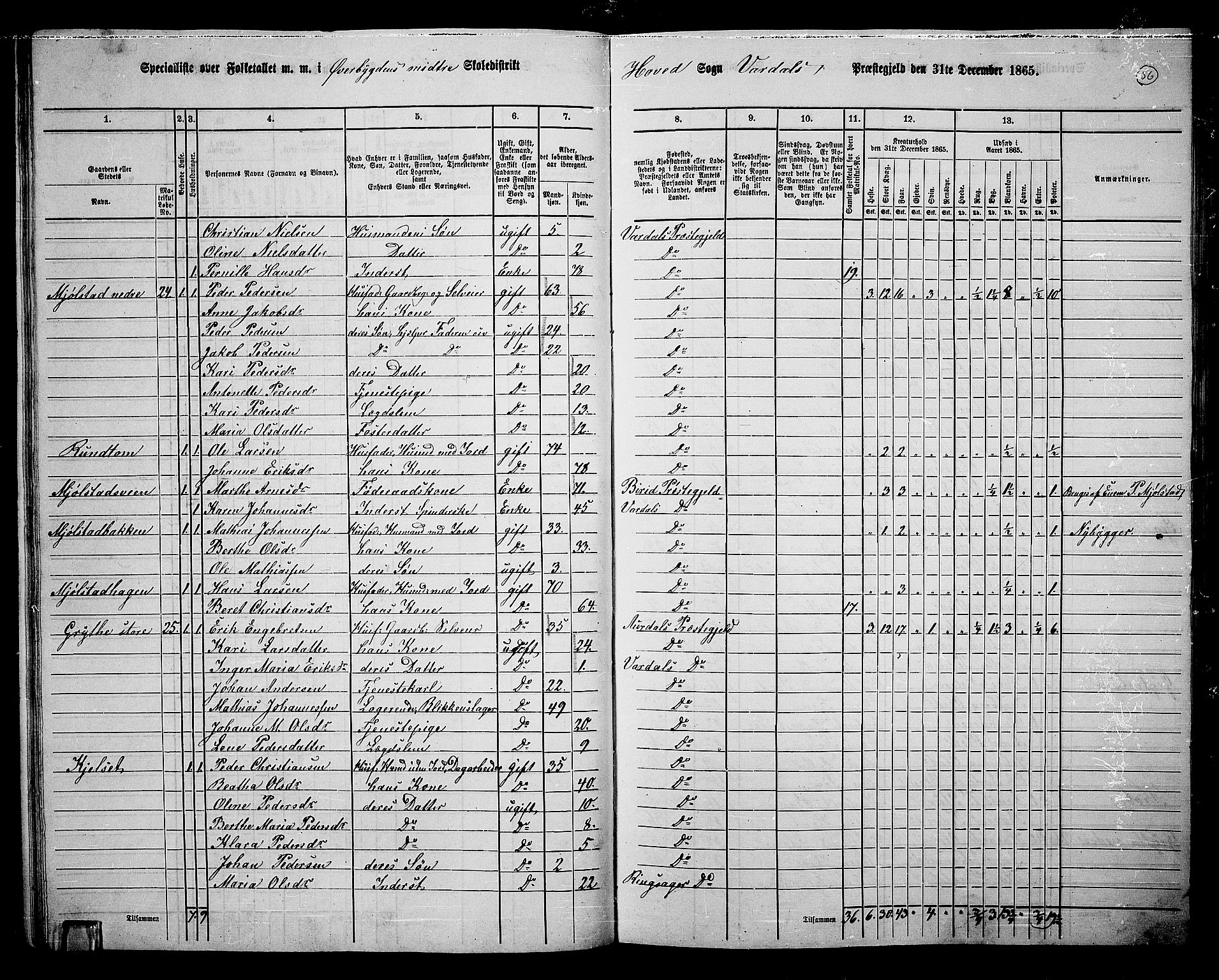 RA, 1865 census for Vardal/Vardal og Hunn, 1865, p. 50