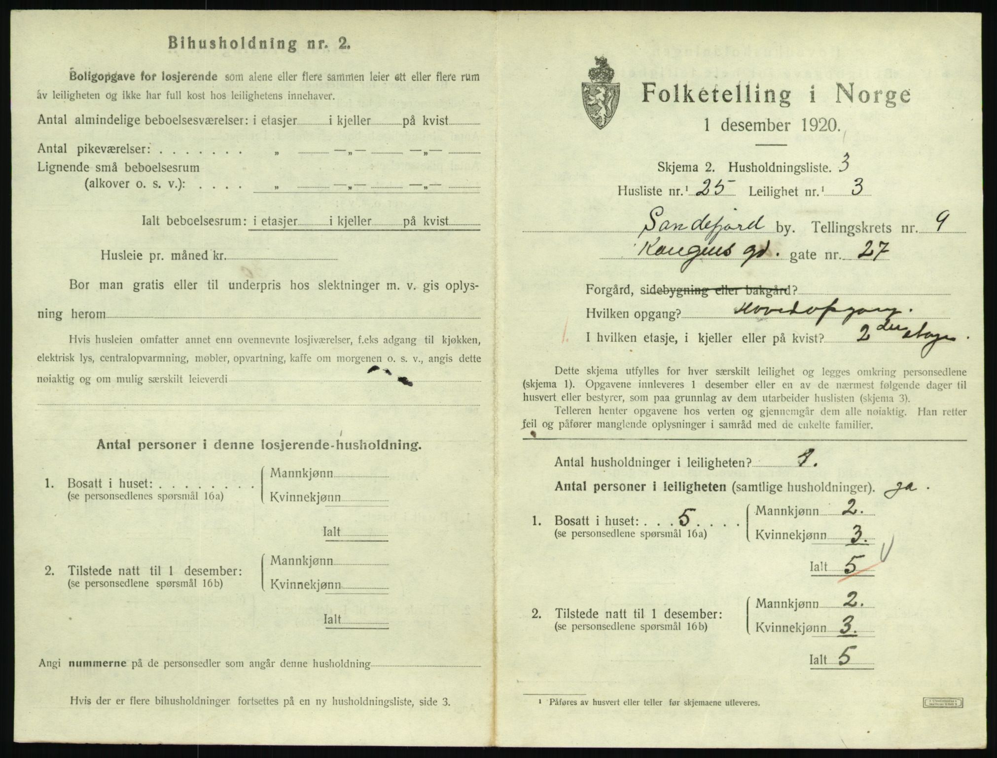 SAKO, 1920 census for Sandefjord, 1920, p. 3564