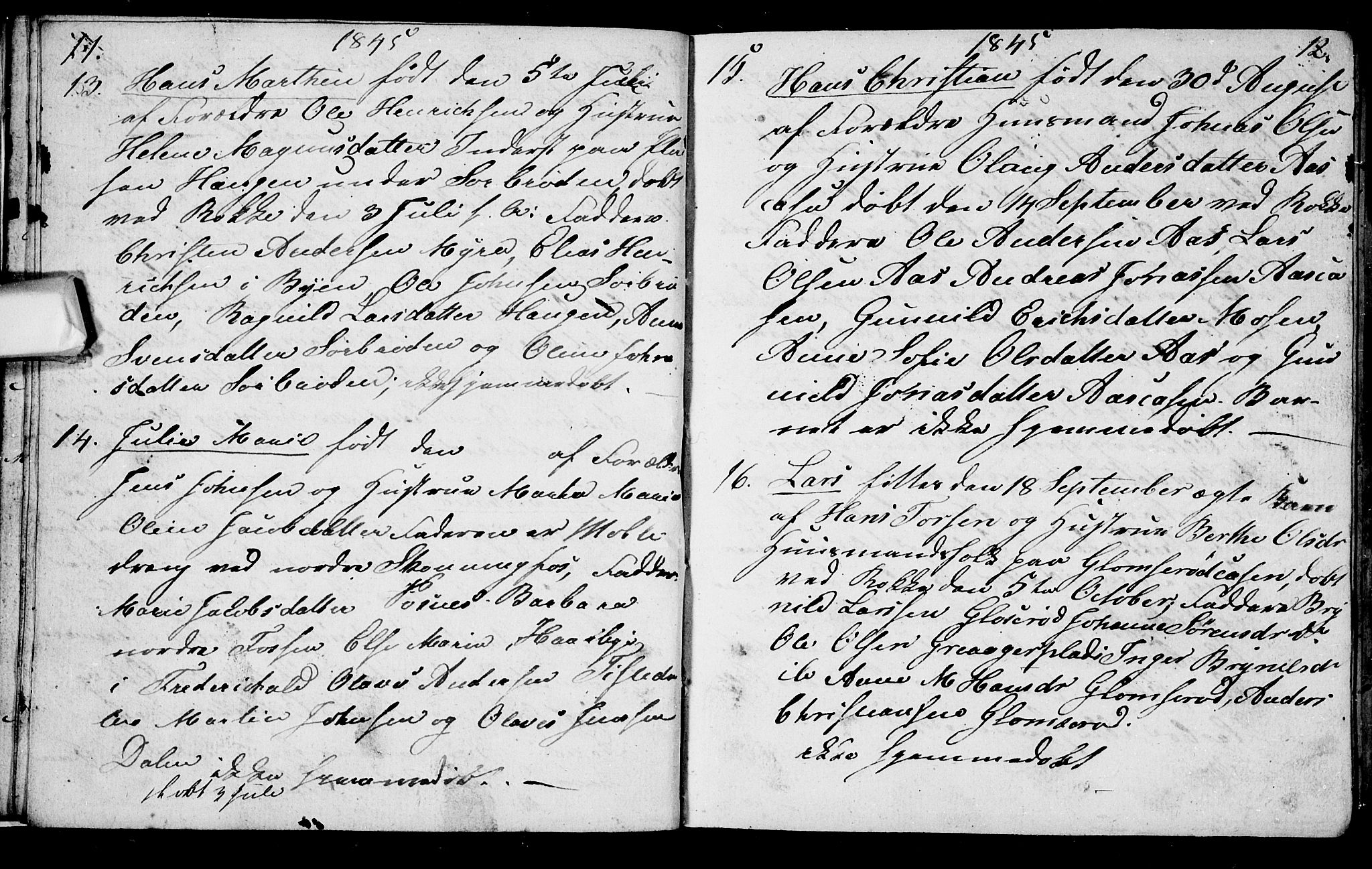 Berg prestekontor Kirkebøker, AV/SAO-A-10902/G/Gc/L0001: Parish register (copy) no. III 1, 1844-1855, p. 11-12