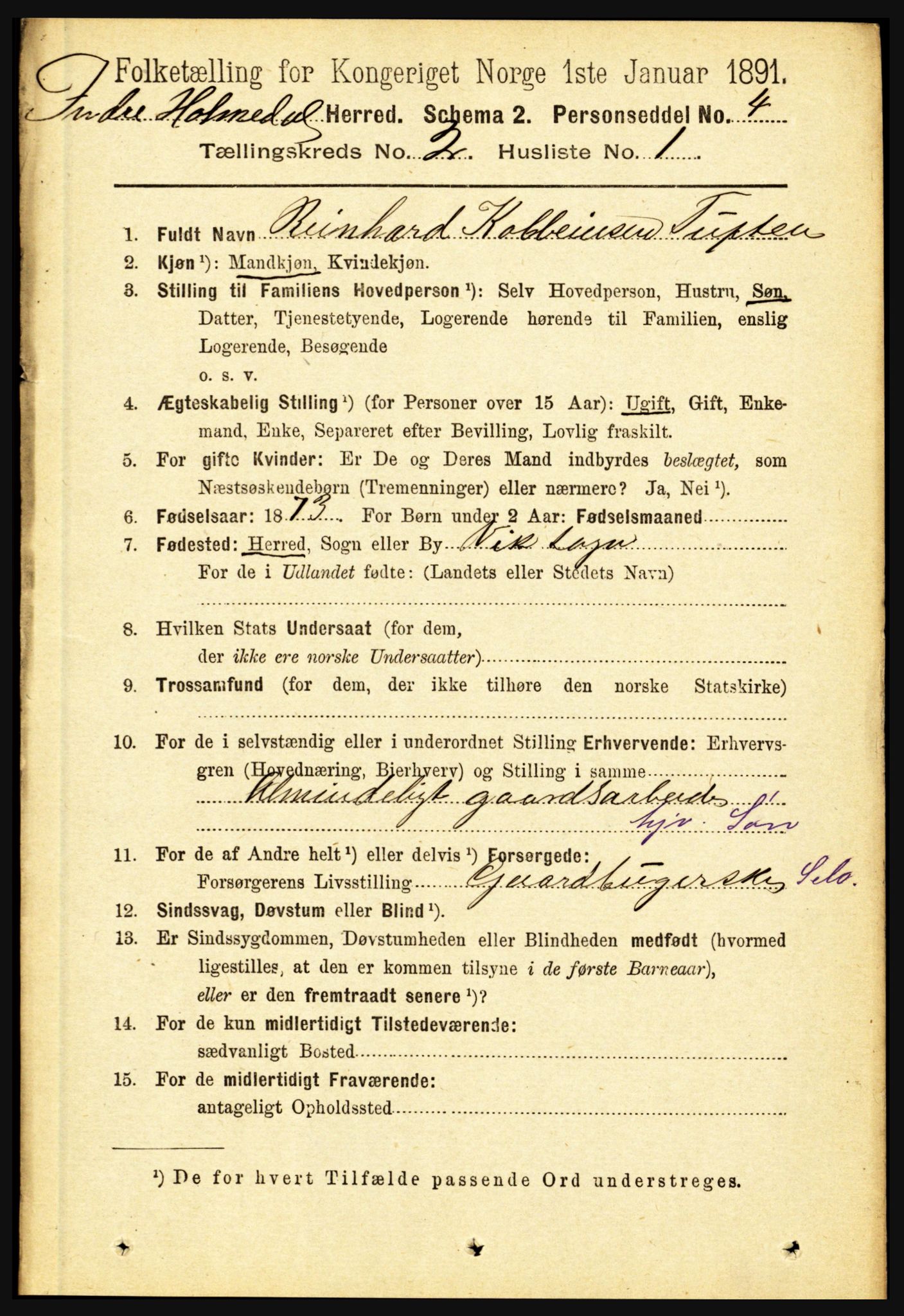 RA, 1891 census for 1430 Indre Holmedal, 1891, p. 460