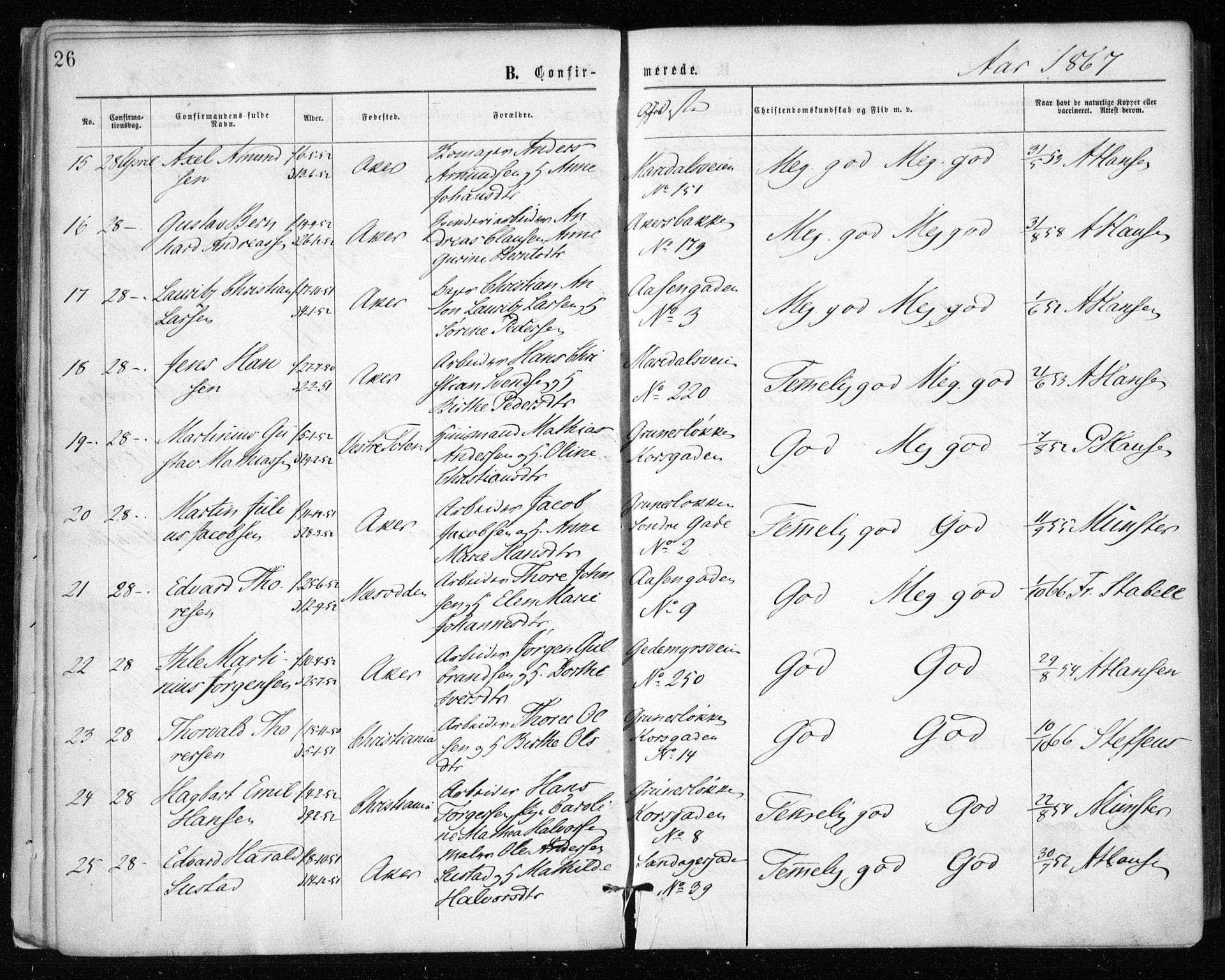 Gamle Aker prestekontor Kirkebøker, AV/SAO-A-10617a/F/L0003: Parish register (official) no. 3, 1865-1873, p. 26