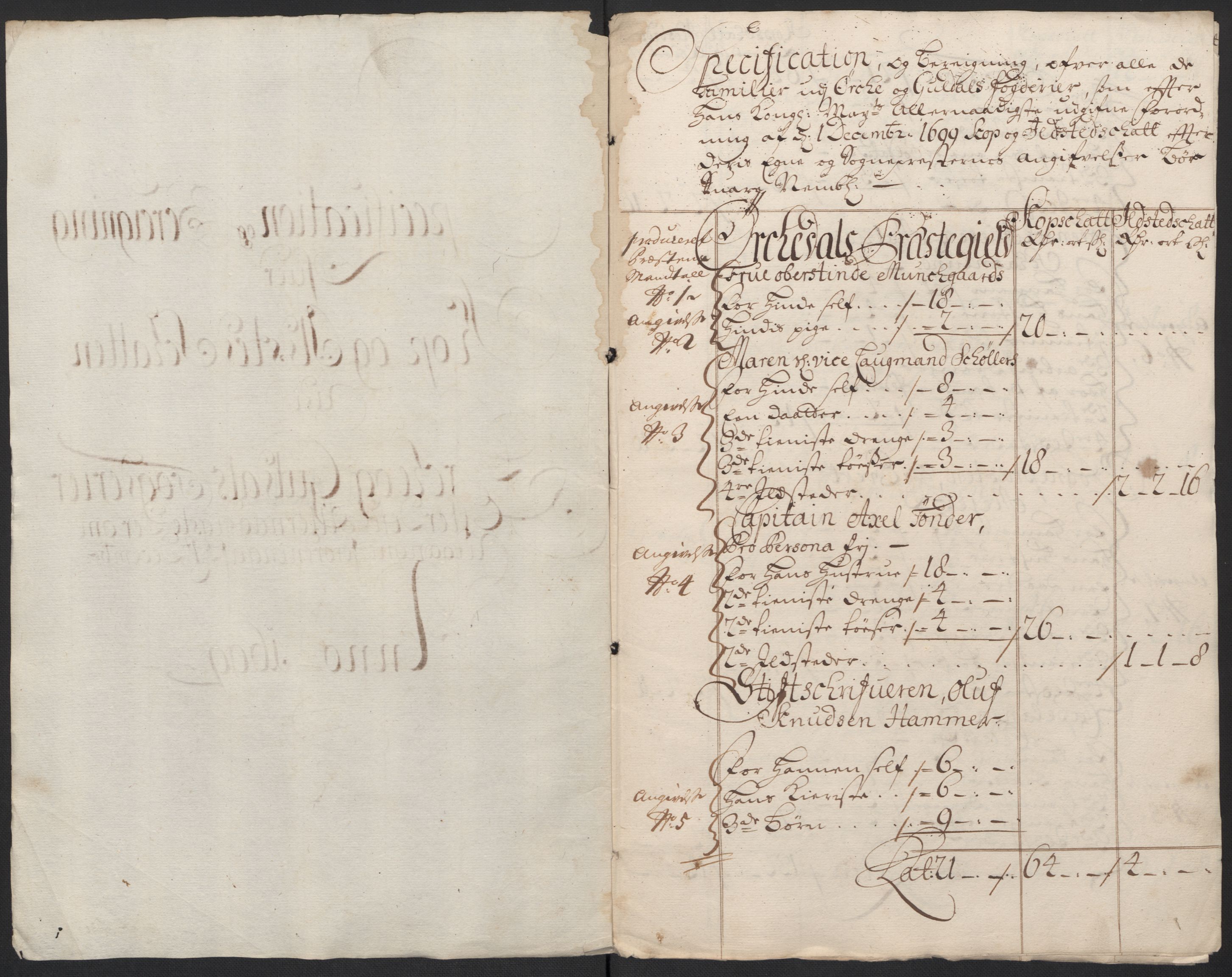 Rentekammeret inntil 1814, Reviderte regnskaper, Fogderegnskap, AV/RA-EA-4092/R60/L3949: Fogderegnskap Orkdal og Gauldal, 1699, p. 404