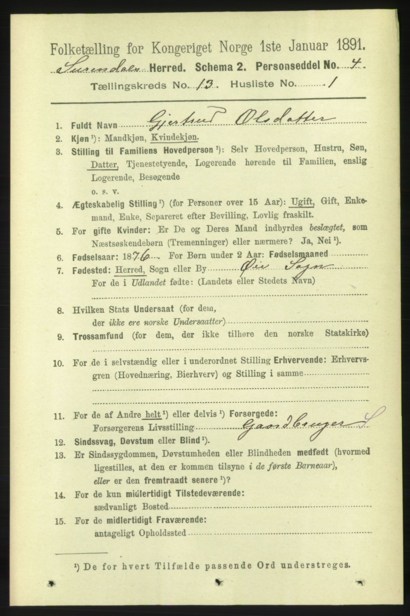 RA, 1891 census for 1566 Surnadal, 1891, p. 3170