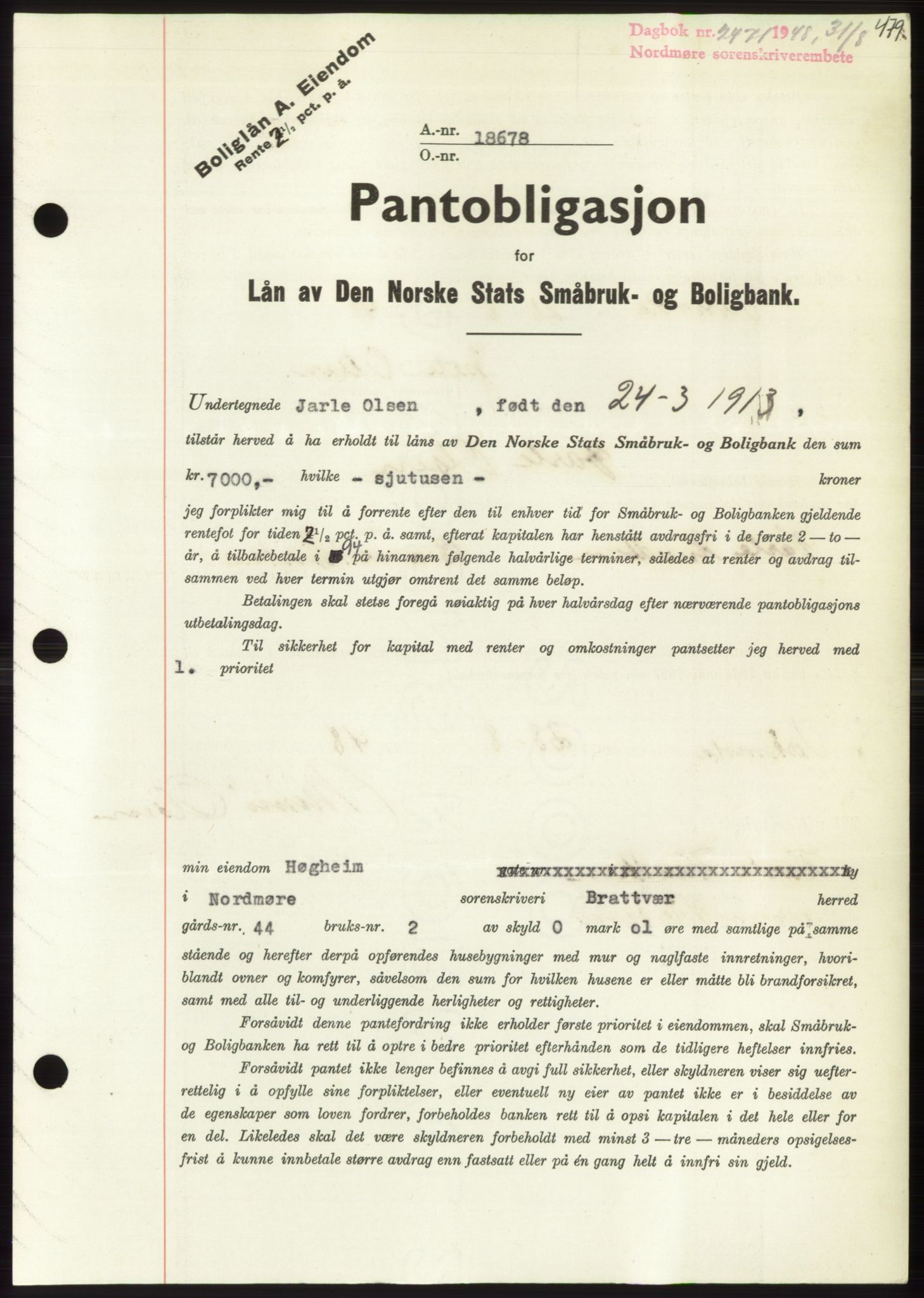 Nordmøre sorenskriveri, AV/SAT-A-4132/1/2/2Ca: Mortgage book no. B99, 1948-1948, Diary no: : 2471/1948