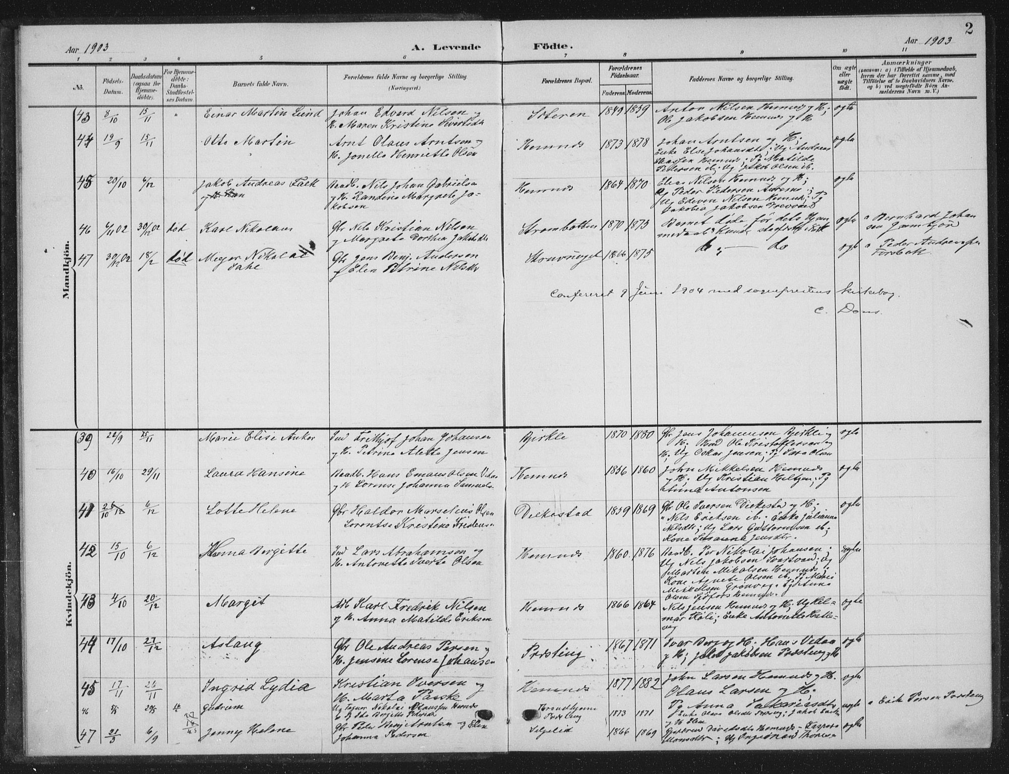 Ministerialprotokoller, klokkerbøker og fødselsregistre - Nordland, AV/SAT-A-1459/825/L0370: Parish register (copy) no. 825C07, 1903-1923, p. 2