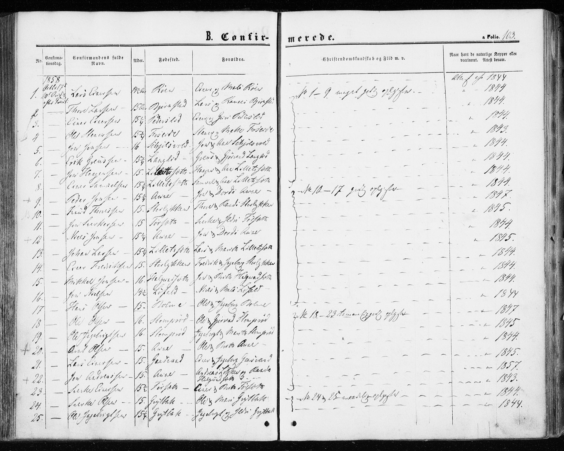 Ministerialprotokoller, klokkerbøker og fødselsregistre - Møre og Romsdal, SAT/A-1454/598/L1067: Parish register (official) no. 598A01, 1858-1871, p. 103
