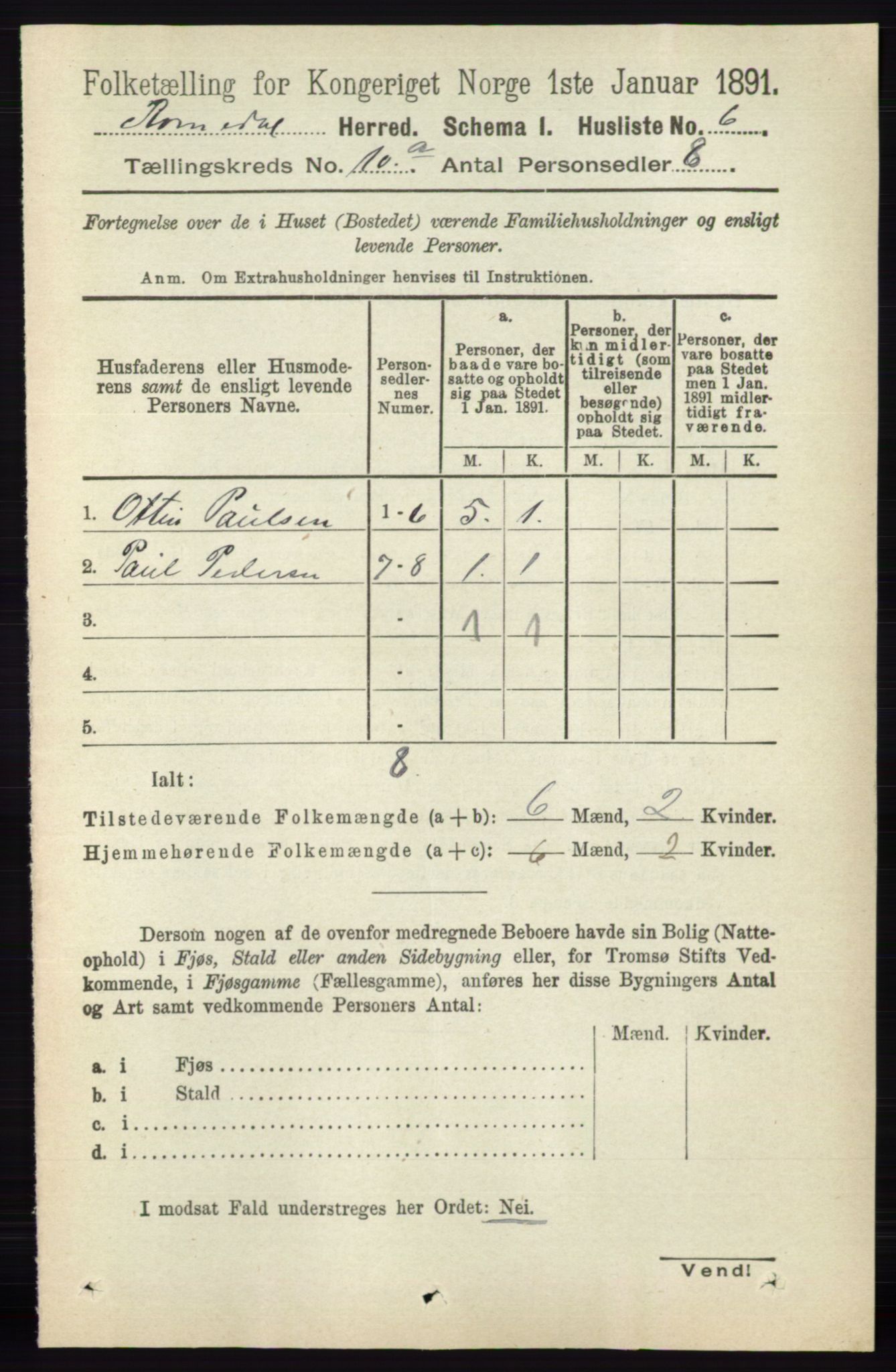 RA, 1891 census for 0416 Romedal, 1891, p. 4727