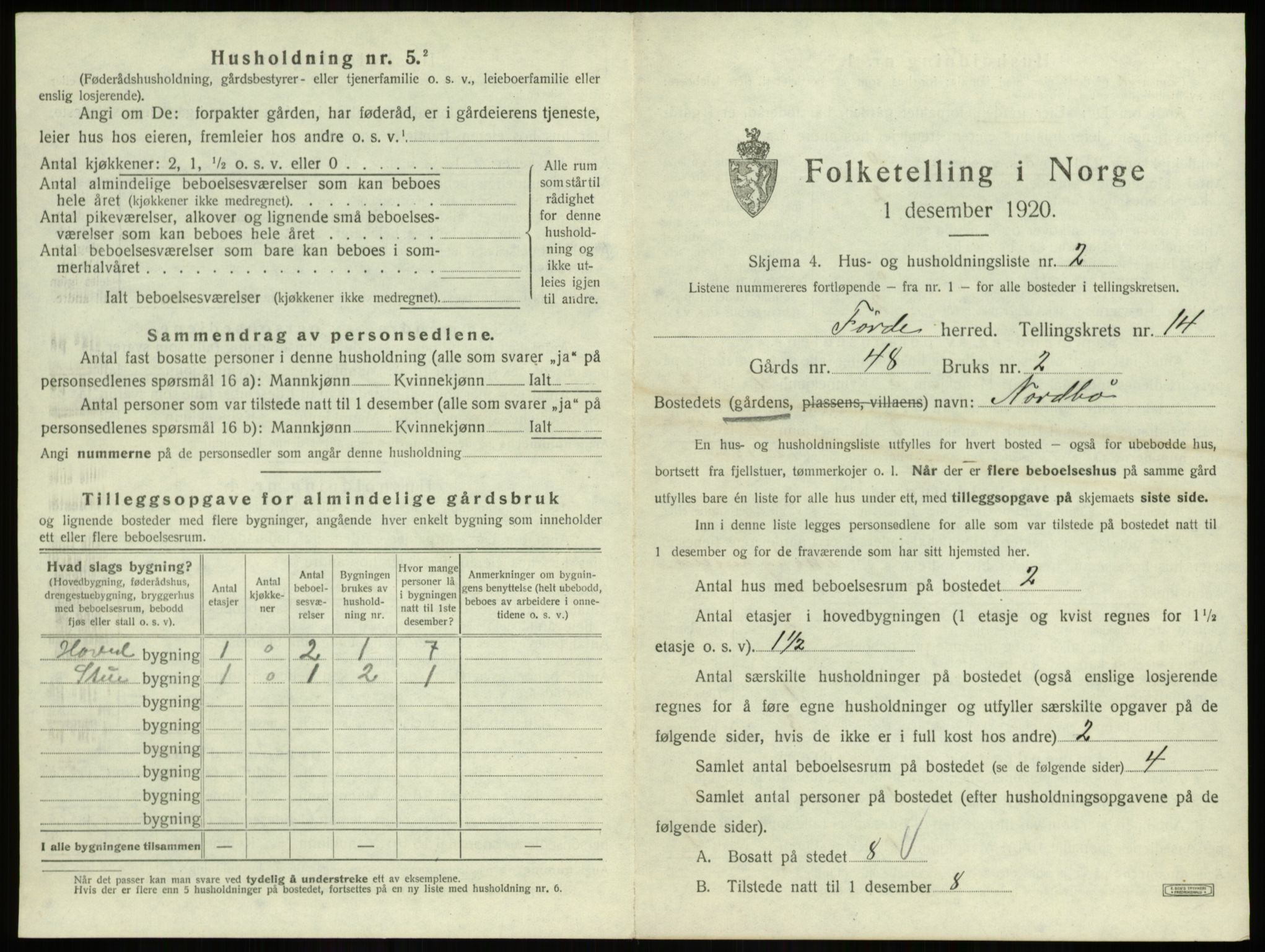 SAB, 1920 census for Førde, 1920, p. 722