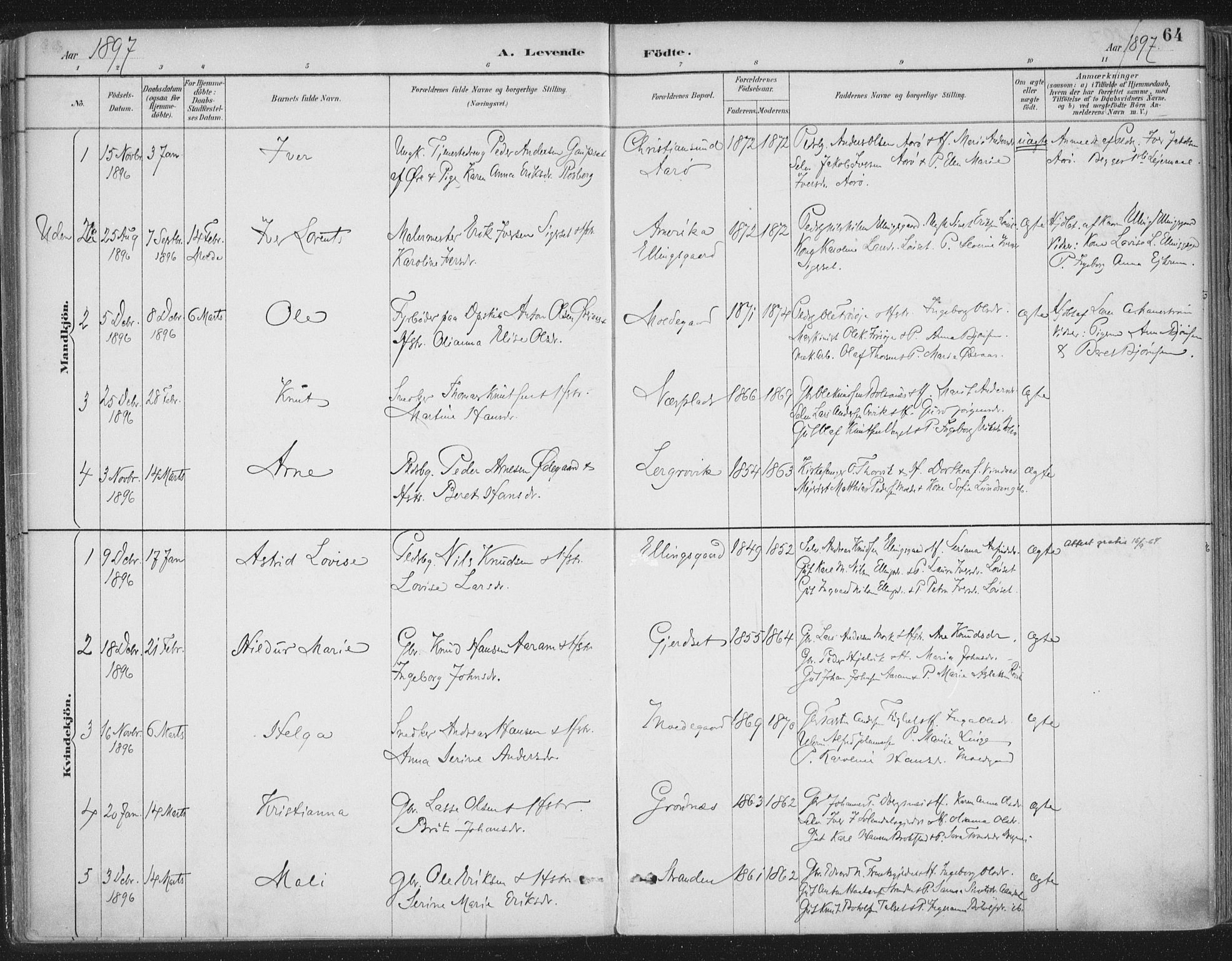 Ministerialprotokoller, klokkerbøker og fødselsregistre - Møre og Romsdal, AV/SAT-A-1454/555/L0658: Parish register (official) no. 555A09, 1887-1917, p. 64