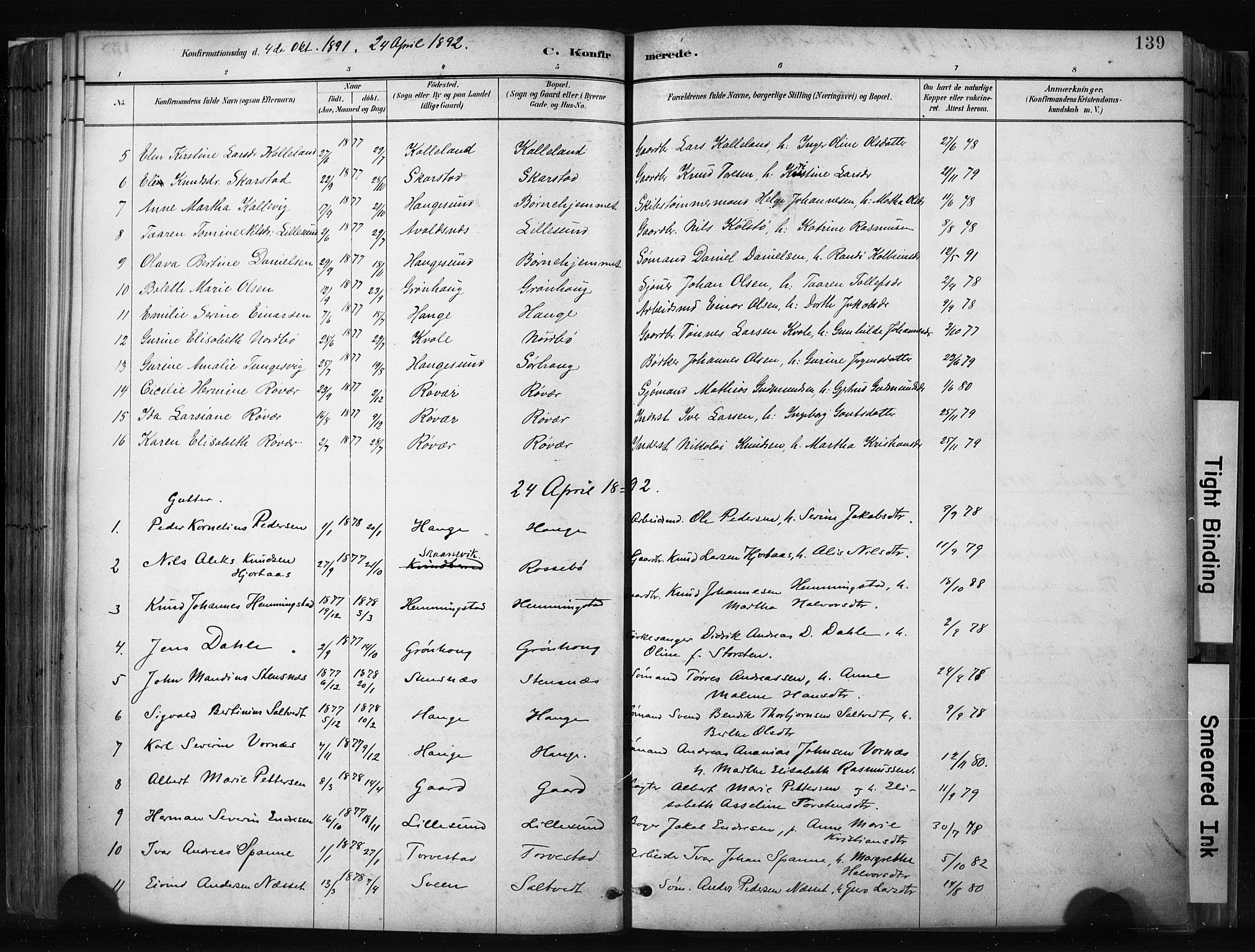 Haugesund sokneprestkontor, AV/SAST-A -101863/H/Ha/Haa/L0004: Parish register (official) no. A 4, 1886-1908, p. 139