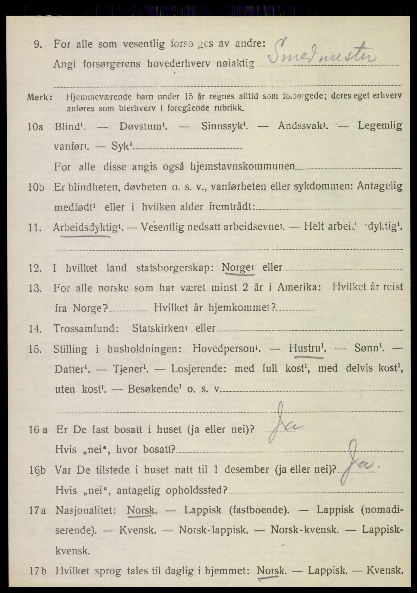 SAT, 1920 census for Stamnes, 1920, p. 1069