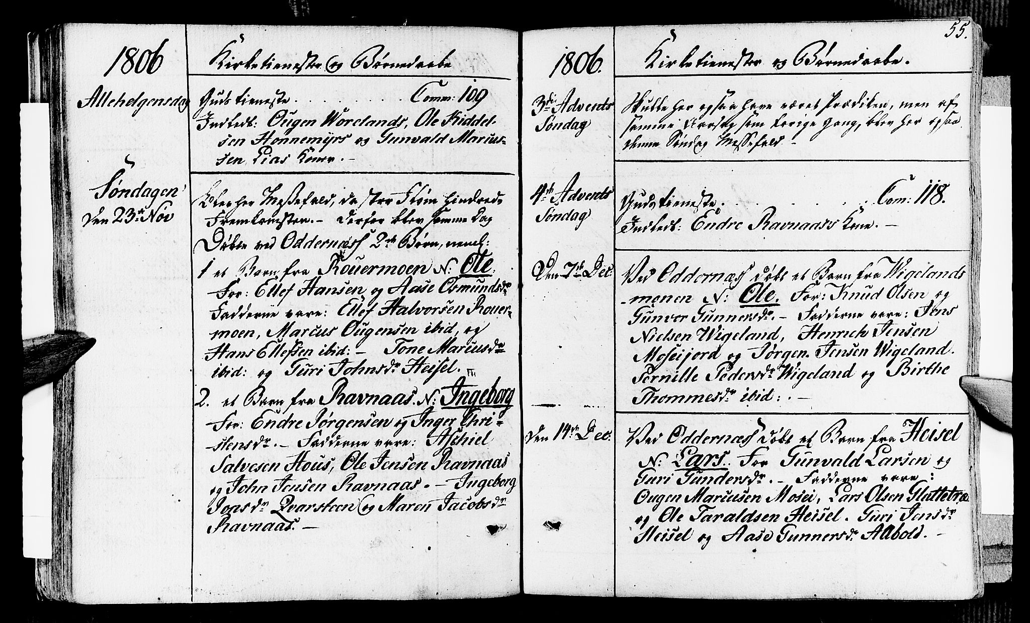 Vennesla sokneprestkontor, AV/SAK-1111-0045/Fa/Fab/L0002: Parish register (official) no. A 2, 1794-1834, p. 55