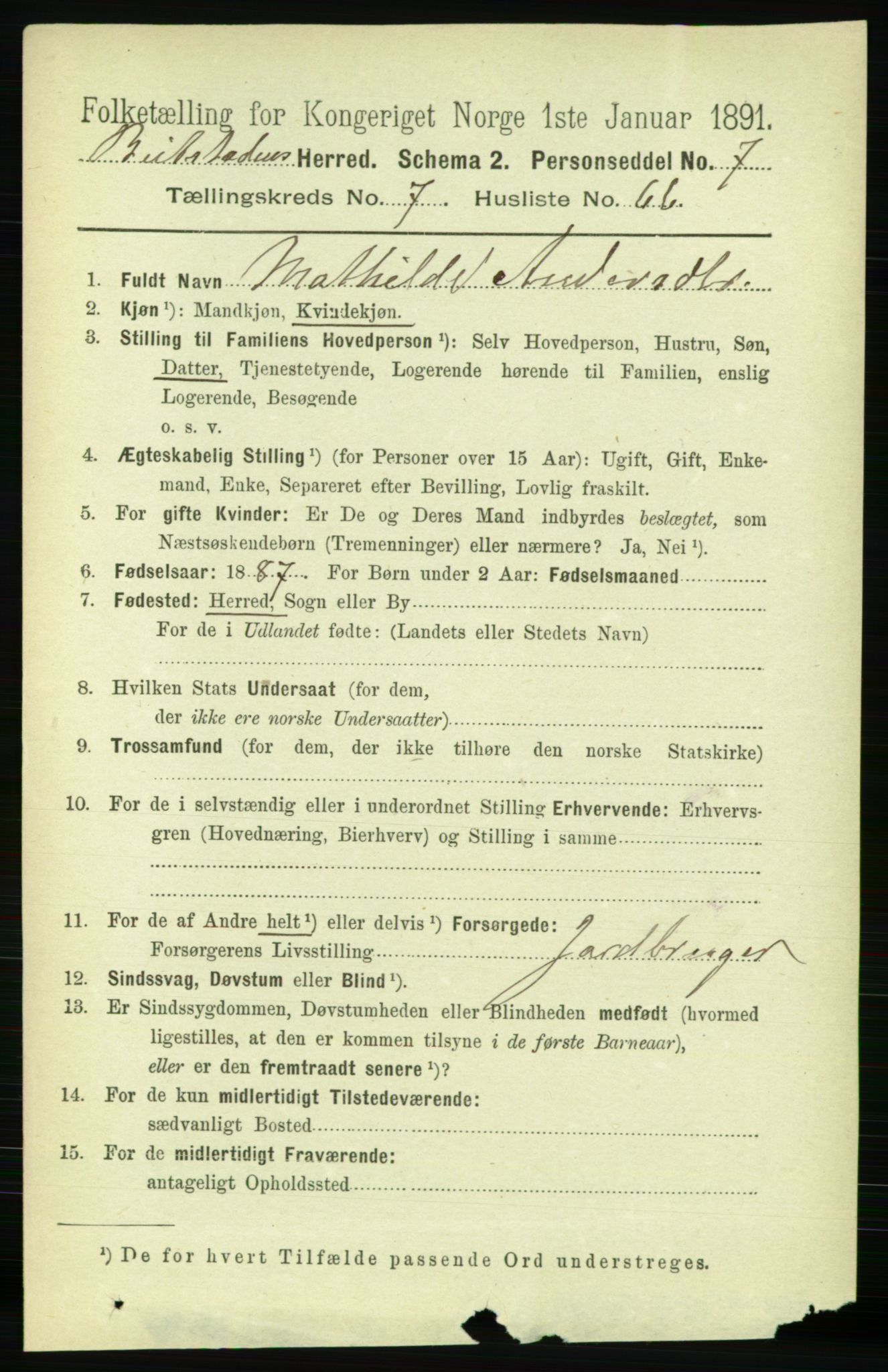 RA, 1891 census for 1727 Beitstad, 1891, p. 2119