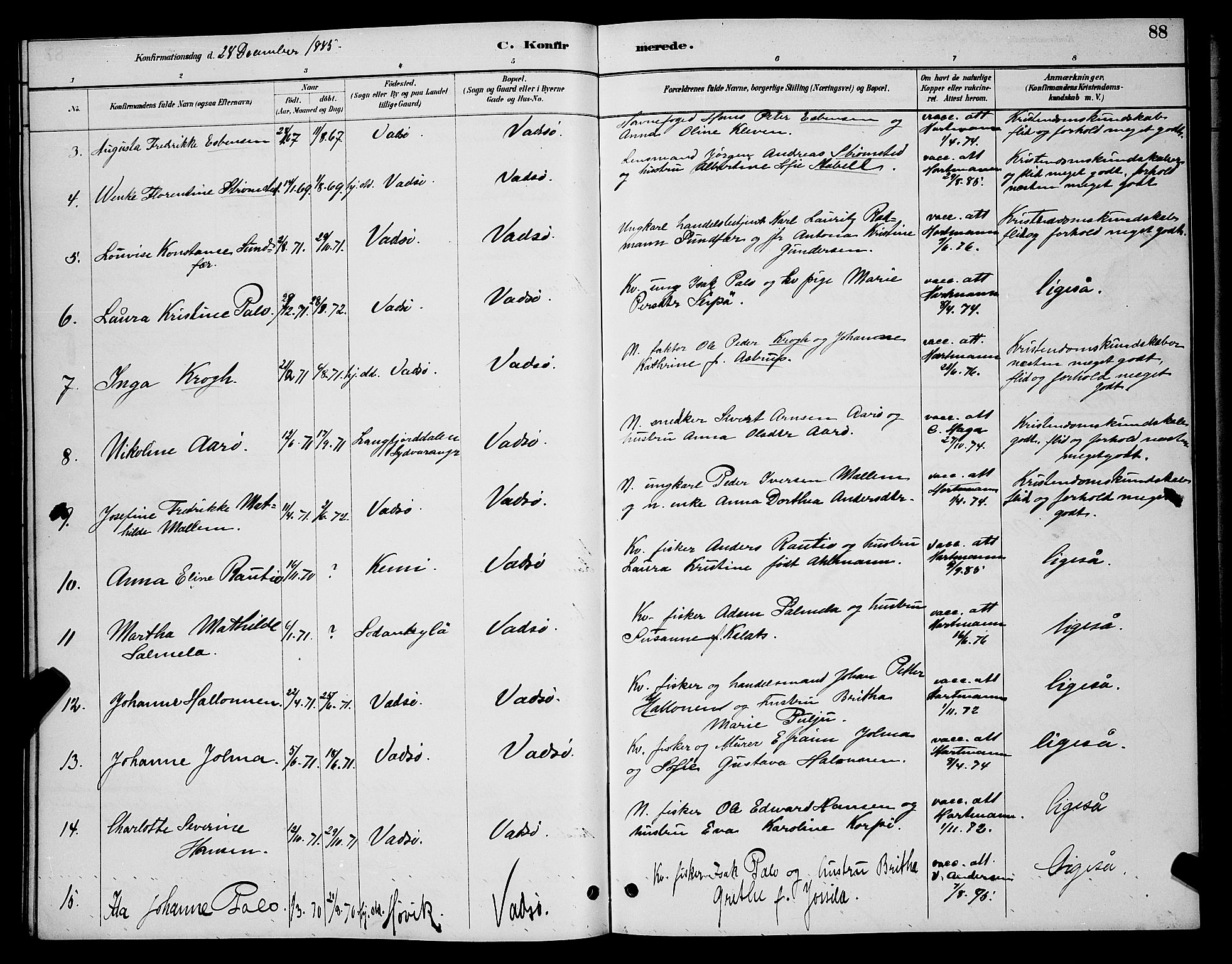 Vadsø sokneprestkontor, SATØ/S-1325/H/Hb/L0004klokker: Parish register (copy) no. 4, 1885-1895, p. 88