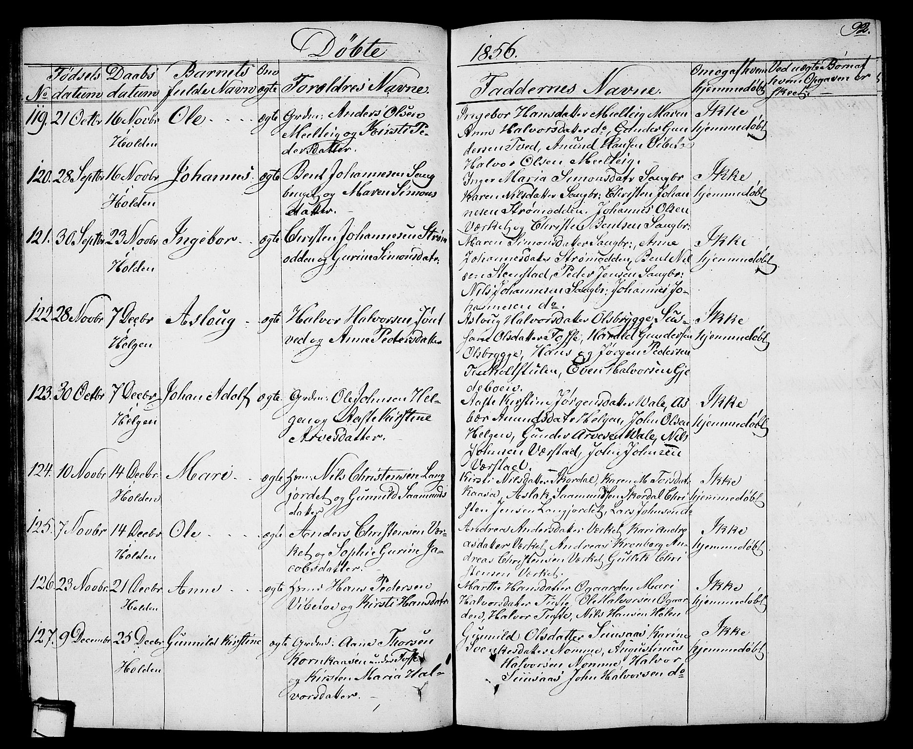 Holla kirkebøker, AV/SAKO-A-272/G/Ga/L0003: Parish register (copy) no. I 3, 1849-1866, p. 92