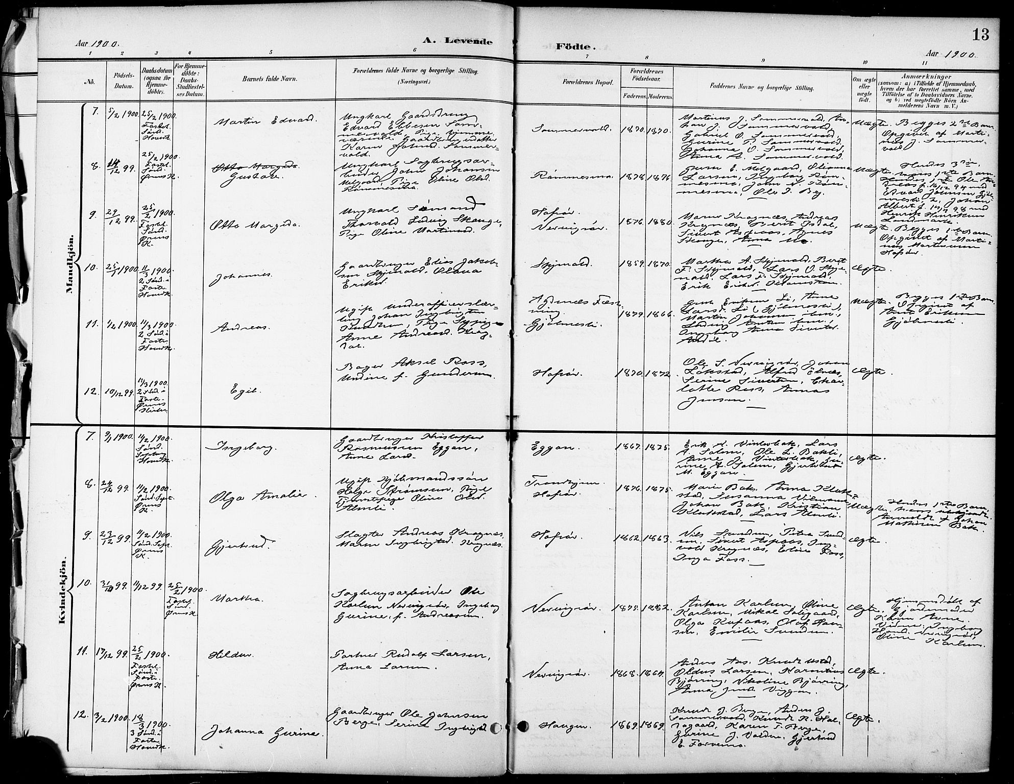Ministerialprotokoller, klokkerbøker og fødselsregistre - Sør-Trøndelag, SAT/A-1456/668/L0819: Parish register (copy) no. 668C08, 1899-1912, p. 13