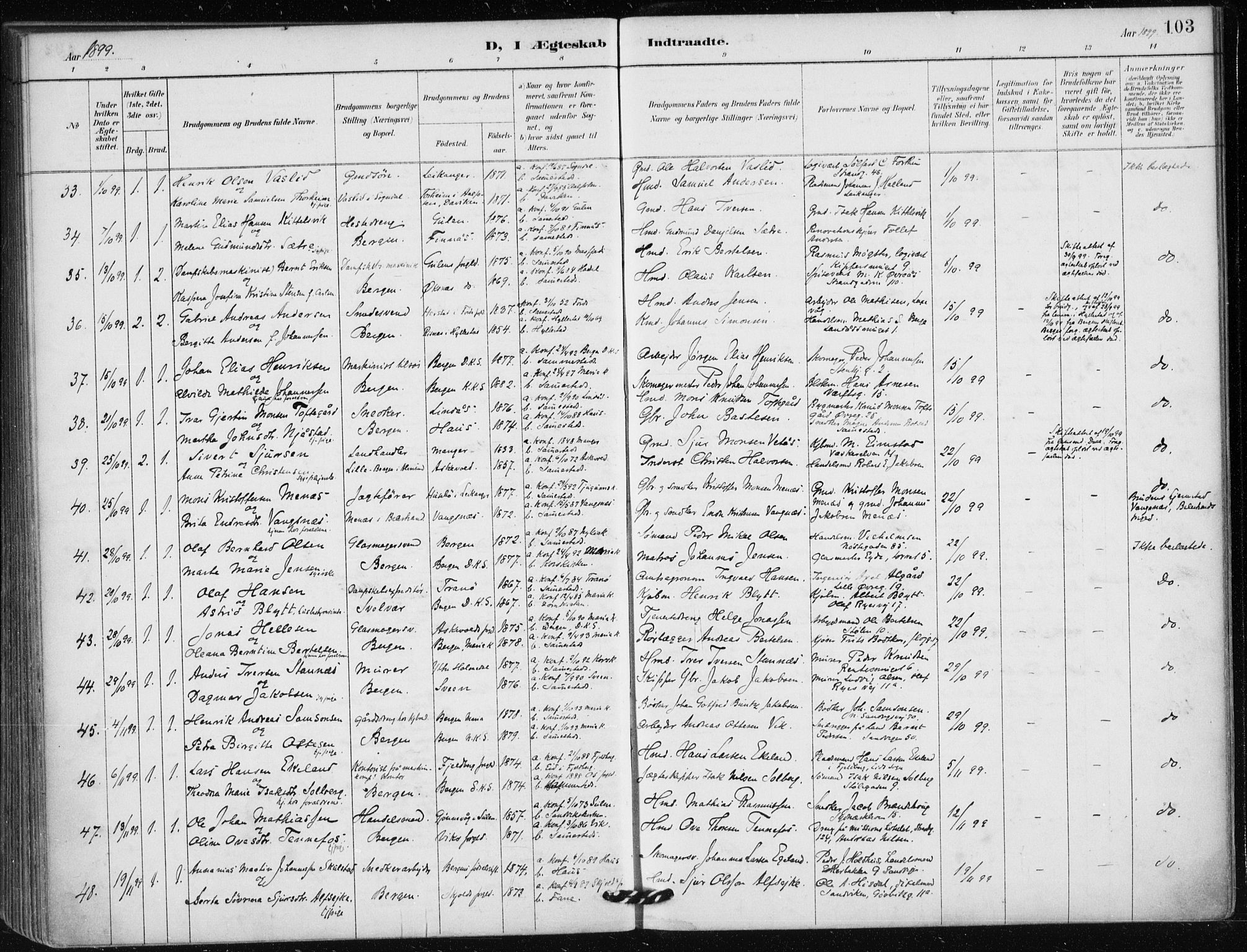 Mariakirken Sokneprestembete, AV/SAB-A-76901/H/Haa/L0013: Parish register (official) no. C 1, 1889-1900, p. 103