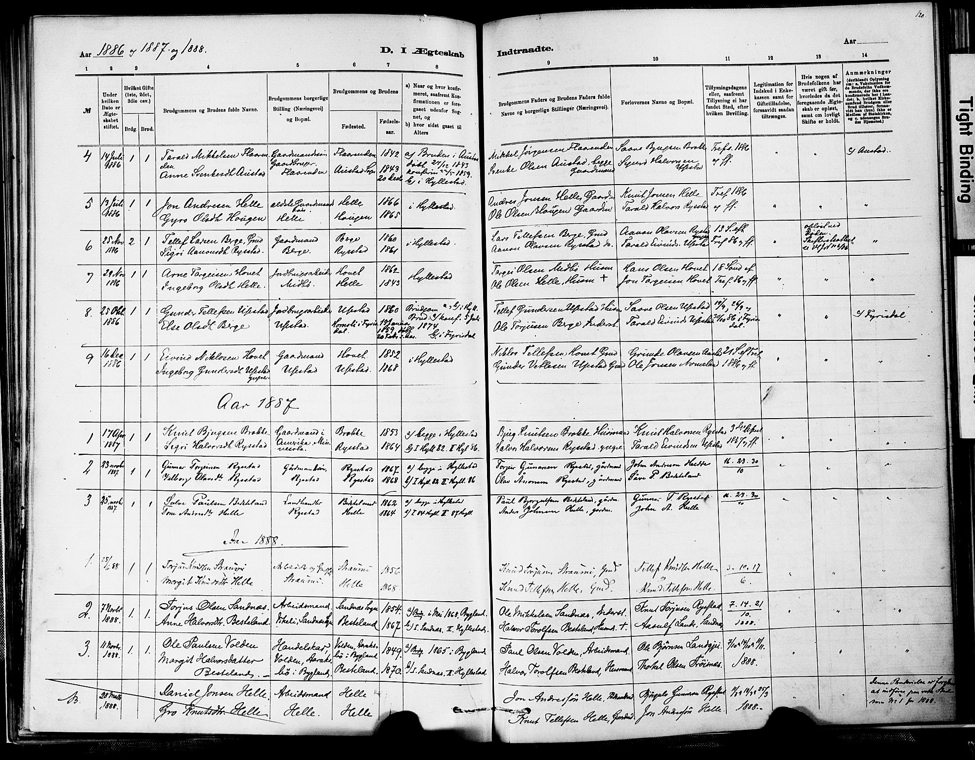 Valle sokneprestkontor, SAK/1111-0044/F/Fa/Fab/L0001: Parish register (official) no. A 1, 1882-1910, p. 120