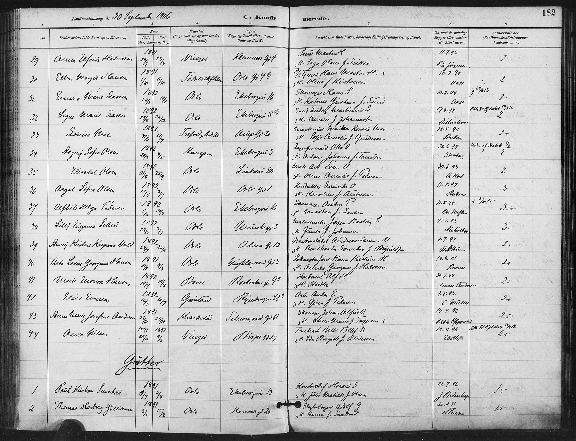 Gamlebyen prestekontor Kirkebøker, SAO/A-10884/F/Fa/L0008: Parish register (official) no. 8, 1891-1908, p. 182