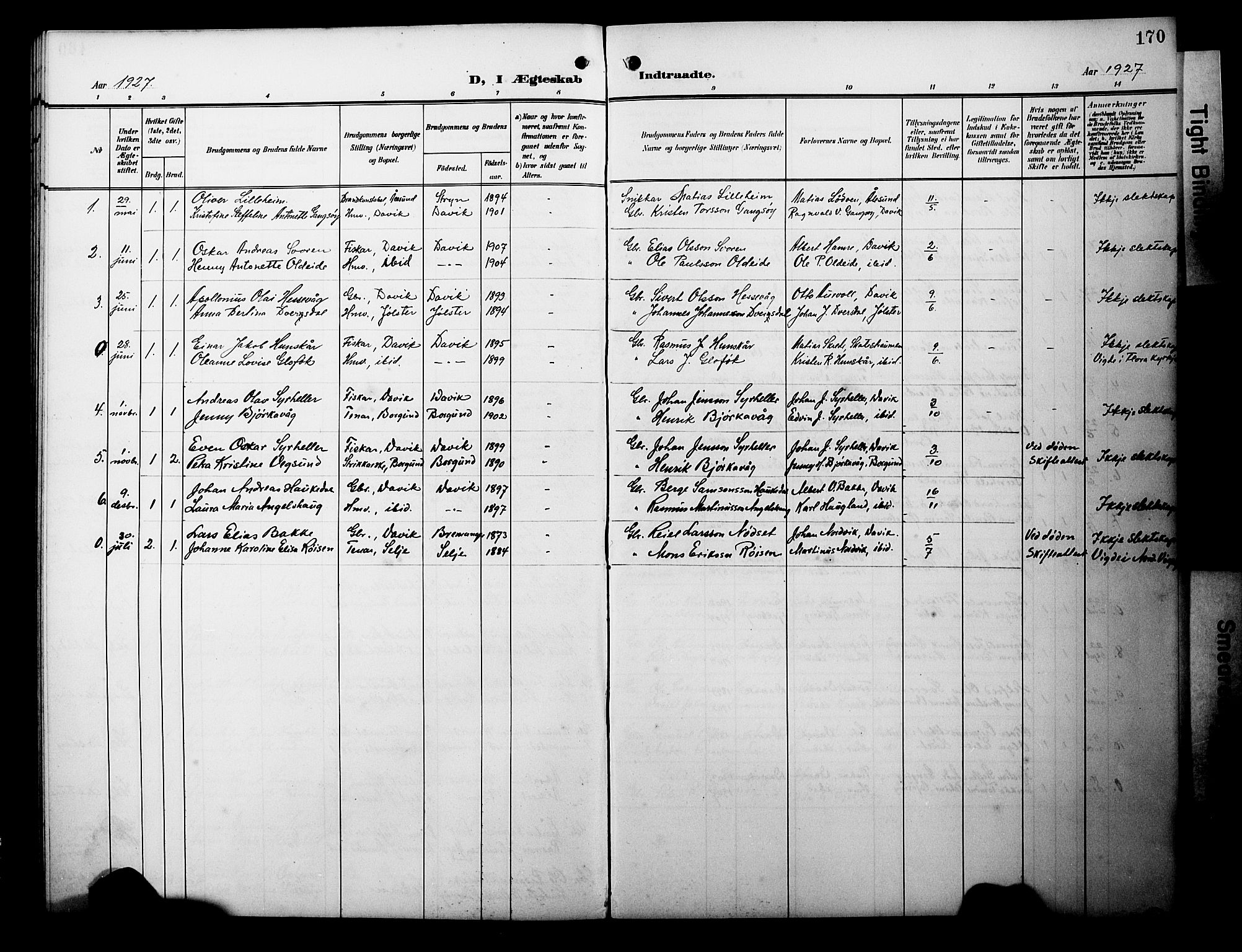 Davik sokneprestembete, AV/SAB-A-79701/H/Hab/Habc/L0003: Parish register (copy) no. C 3, 1907-1929, p. 170