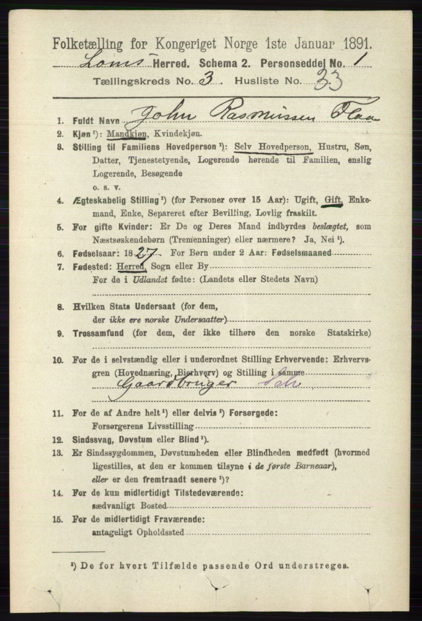 RA, 1891 census for 0514 Lom, 1891, p. 1449