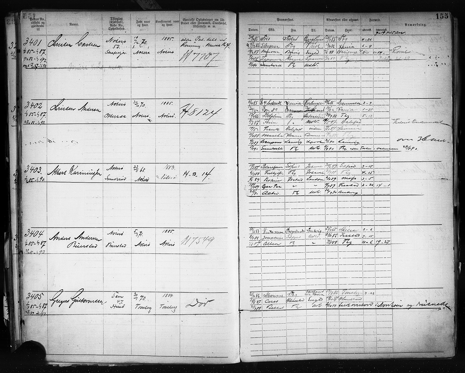 Tønsberg innrulleringskontor, AV/SAKO-A-786/F/Fb/L0003: Annotasjonsrulle Patent nr. 2646-5149, 1881-1892, p. 158