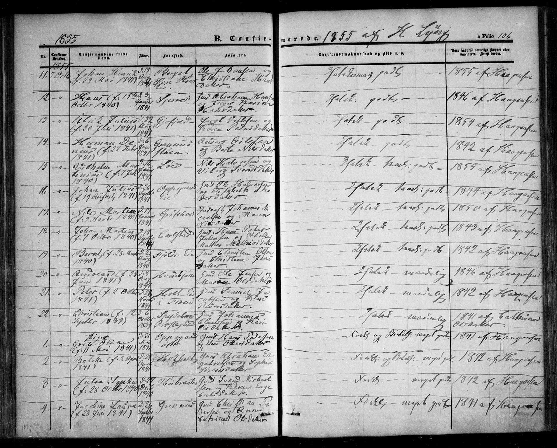 Nesodden prestekontor Kirkebøker, AV/SAO-A-10013/F/Fa/L0007: Parish register (official) no. I 7, 1848-1868, p. 106