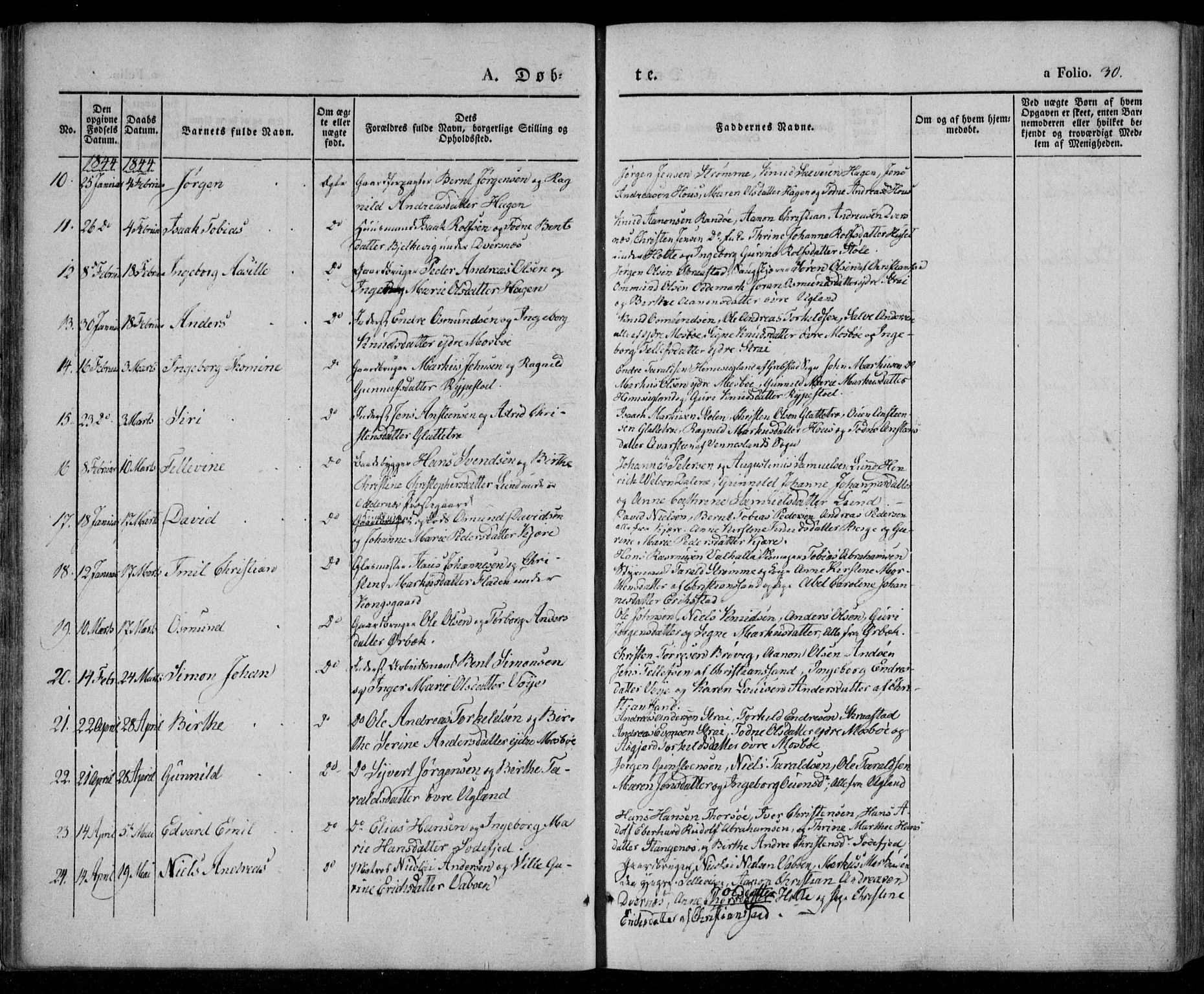 Oddernes sokneprestkontor, AV/SAK-1111-0033/F/Fa/Faa/L0006: Parish register (official) no. A 6, 1838-1851, p. 30