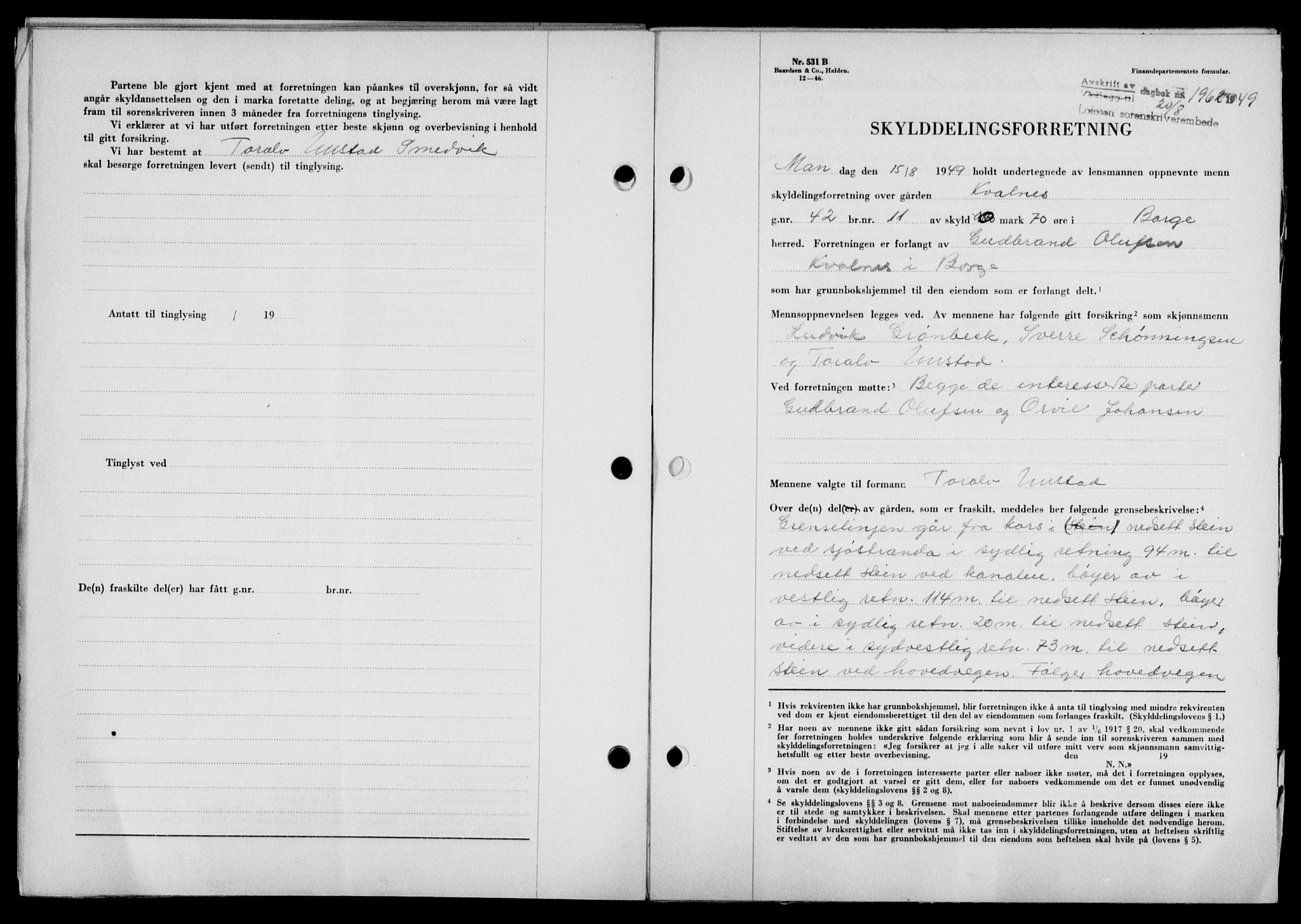 Lofoten sorenskriveri, SAT/A-0017/1/2/2C/L0021a: Mortgage book no. 21a, 1949-1949, Diary no: : 1962/1949