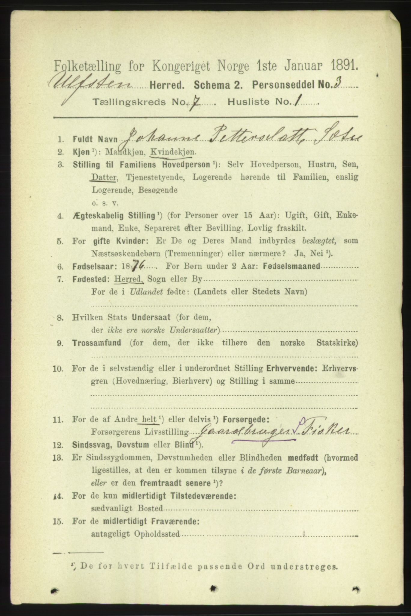 RA, 1891 census for 1516 Ulstein, 1891, p. 2186