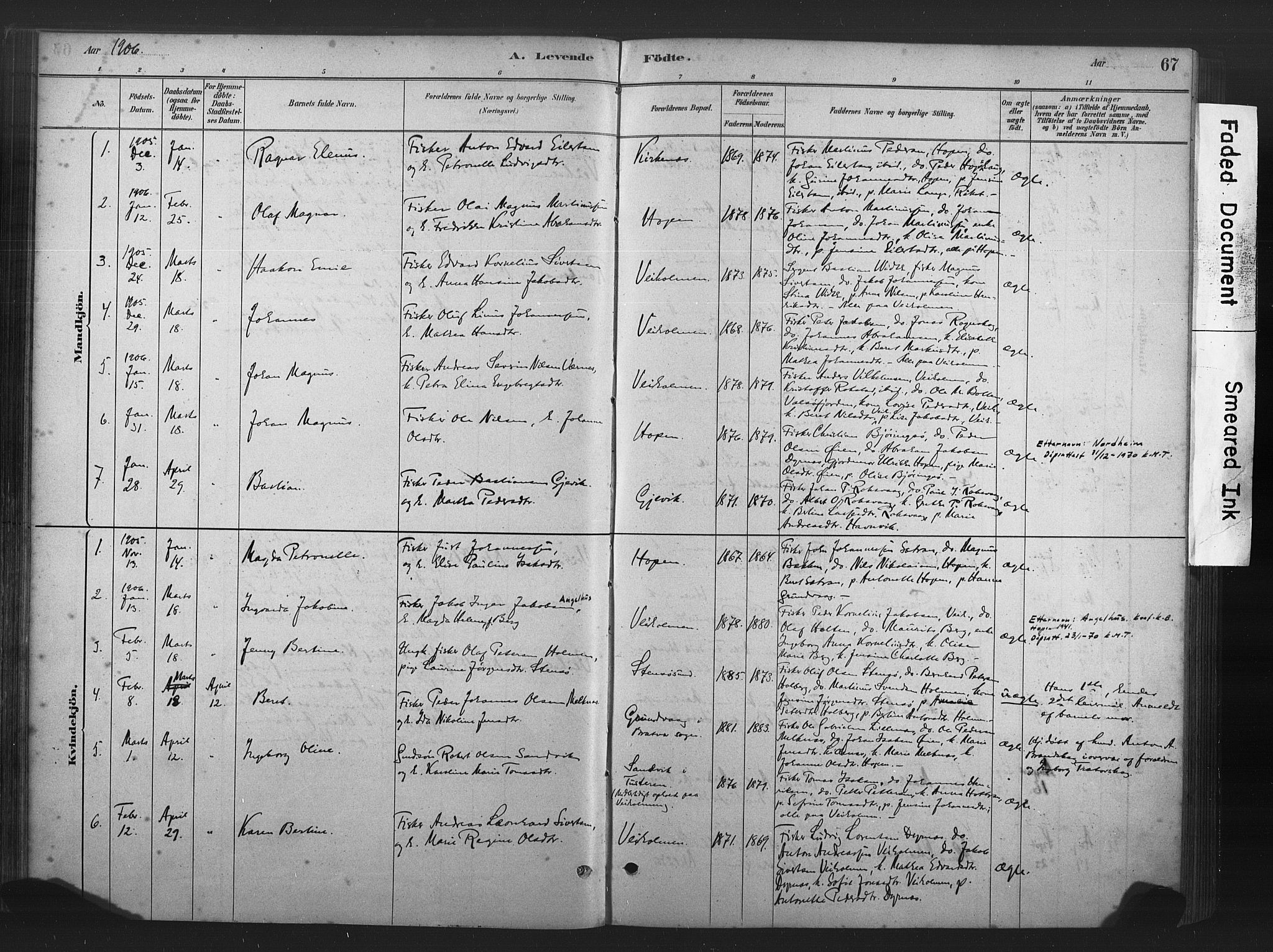 Ministerialprotokoller, klokkerbøker og fødselsregistre - Møre og Romsdal, AV/SAT-A-1454/583/L0954: Parish register (official) no. 583A01, 1880-1906, p. 67