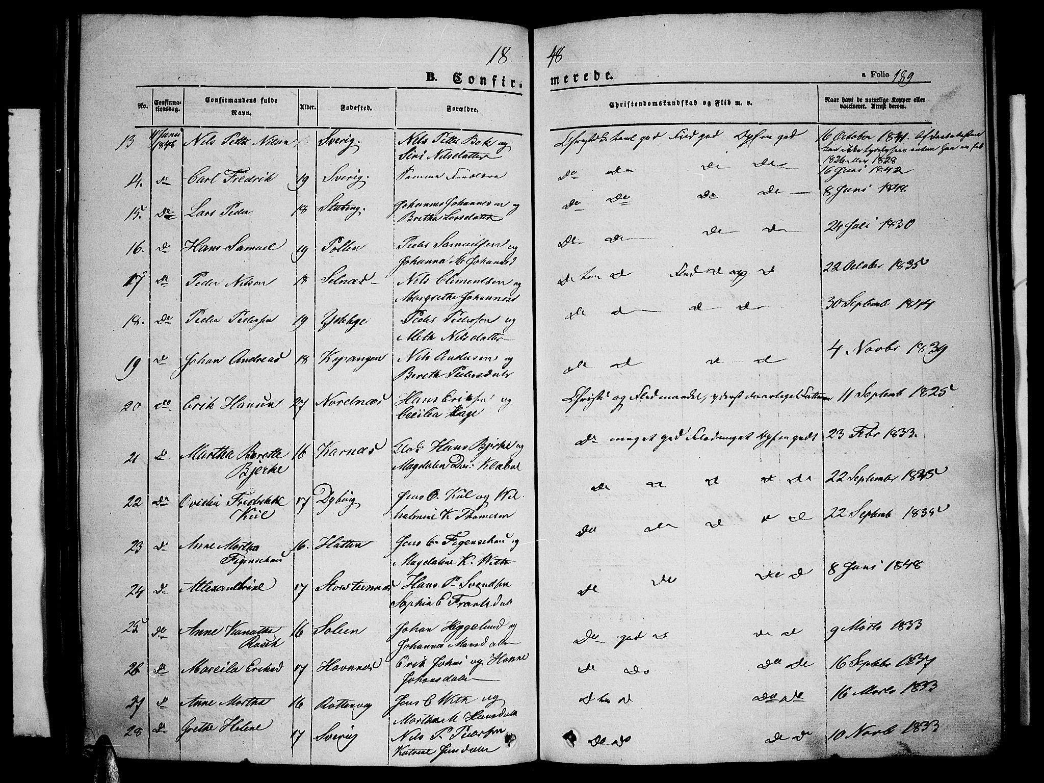 Lyngen sokneprestembete, SATØ/S-1289/H/He/Heb/L0002klokker: Parish register (copy) no. 2, 1839-1860, p. 189